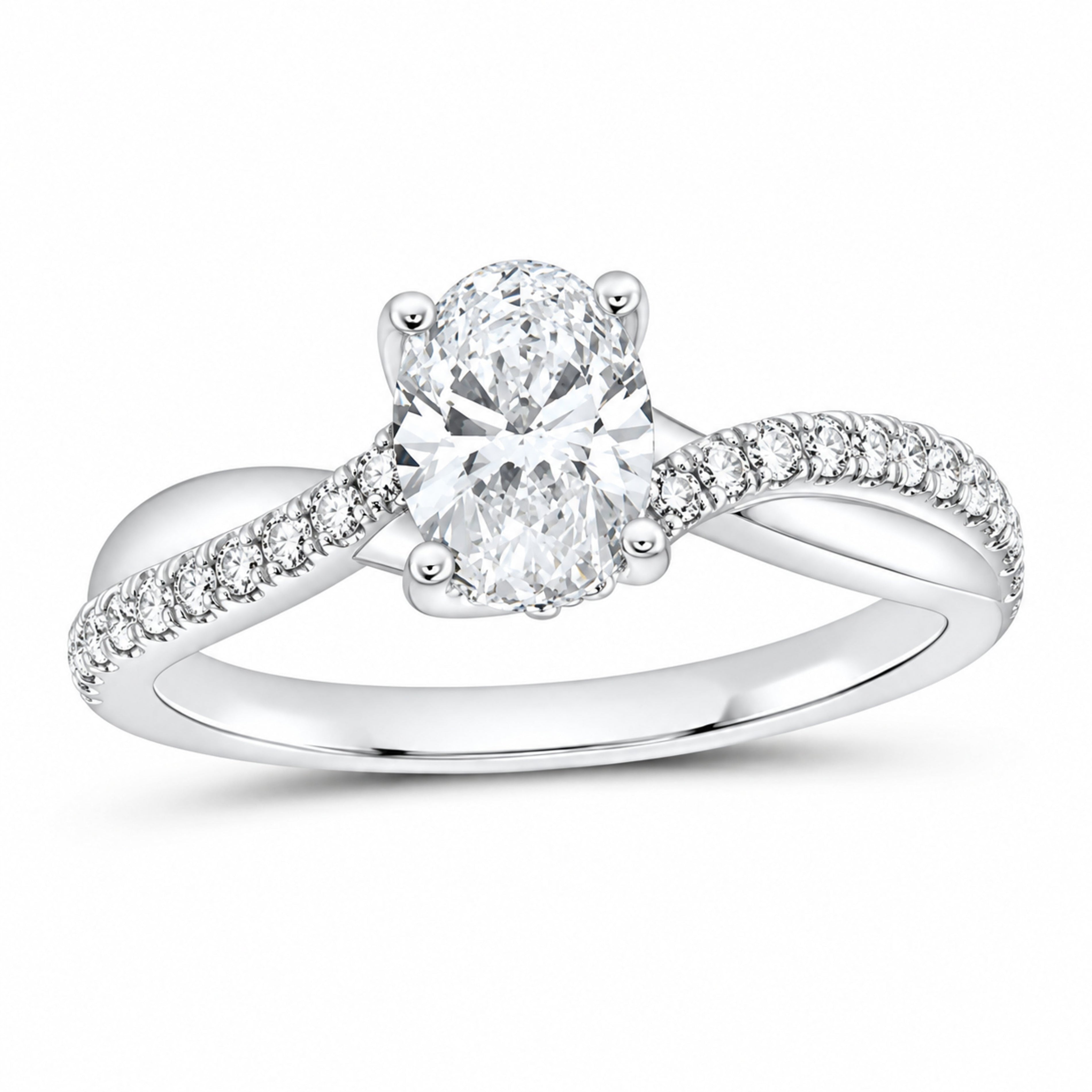 14K White Gold 1 1/4 CTW Lab-Grown Diamond Oval Engagement Ring — SKU 11547