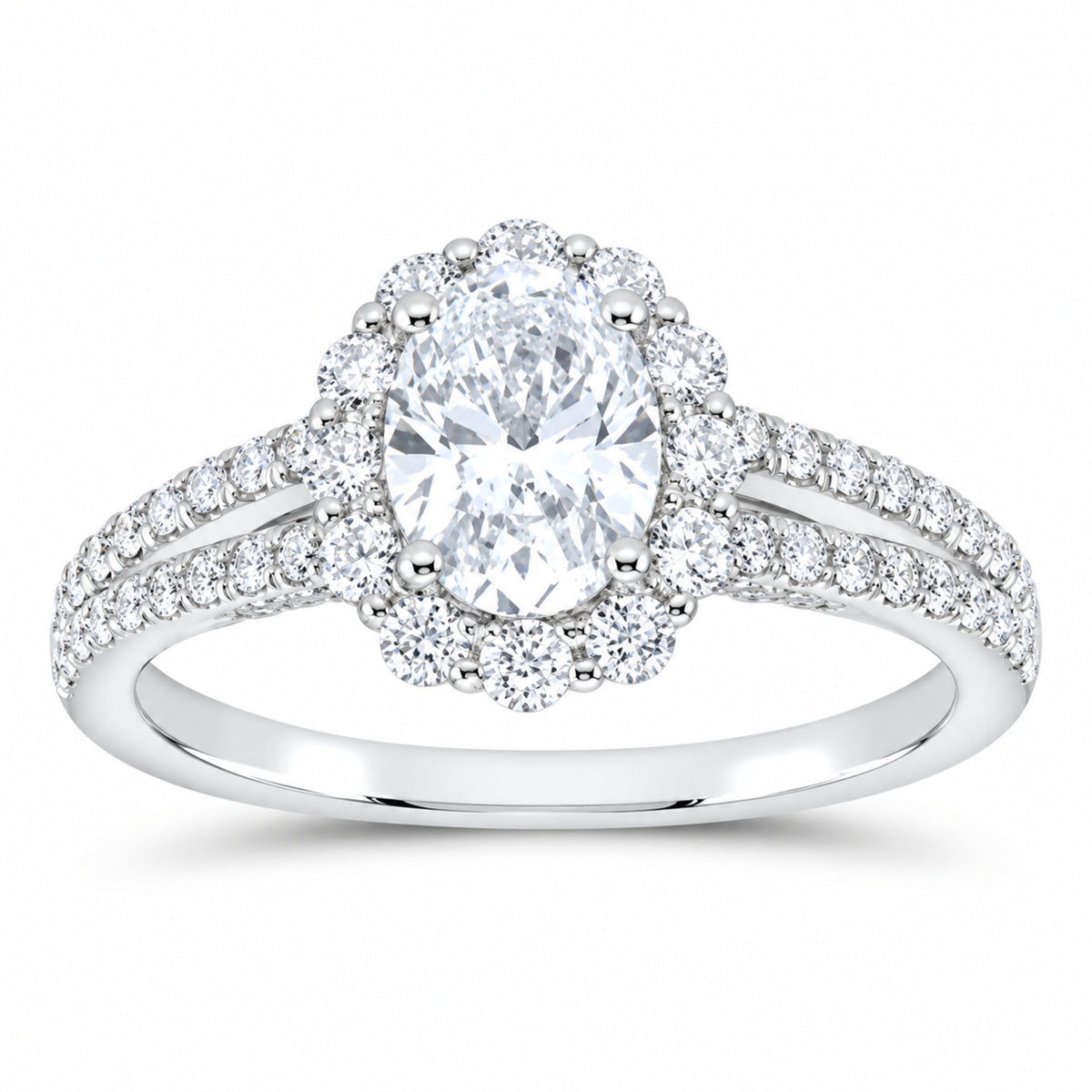14K White Gold 1 3/4 CTW Lab-Grown Diamond Oval Engagement Ring — SKU 11549