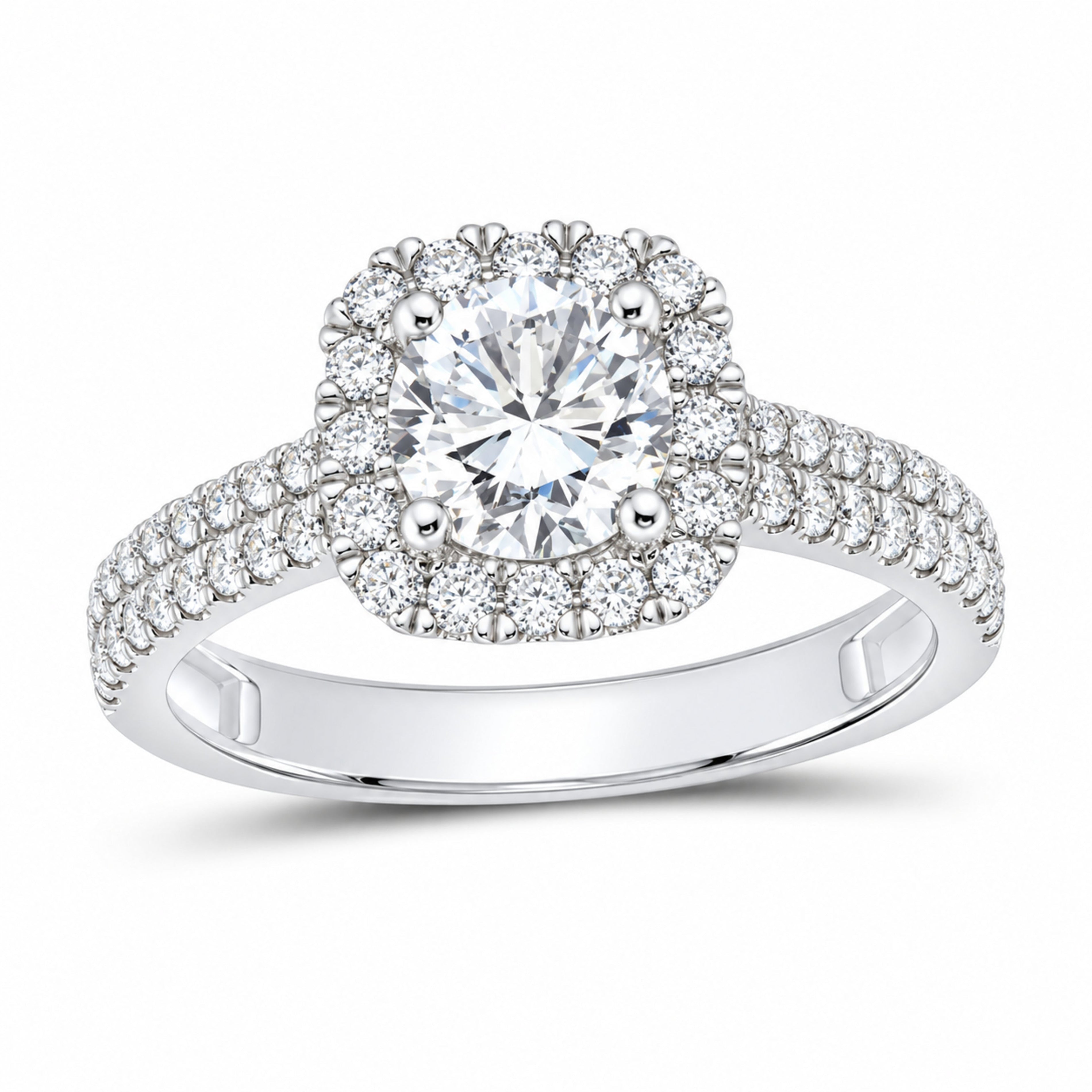 14K White Gold 1 1/2 CTW Lab-Grown Diamond Round Cushion Halo Engagement Ring — SKU 11601