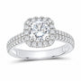 14K White Gold 1 1/2 CTW Lab-Grown Diamond Round Cushion Halo Engagement Ring — SKU 11601