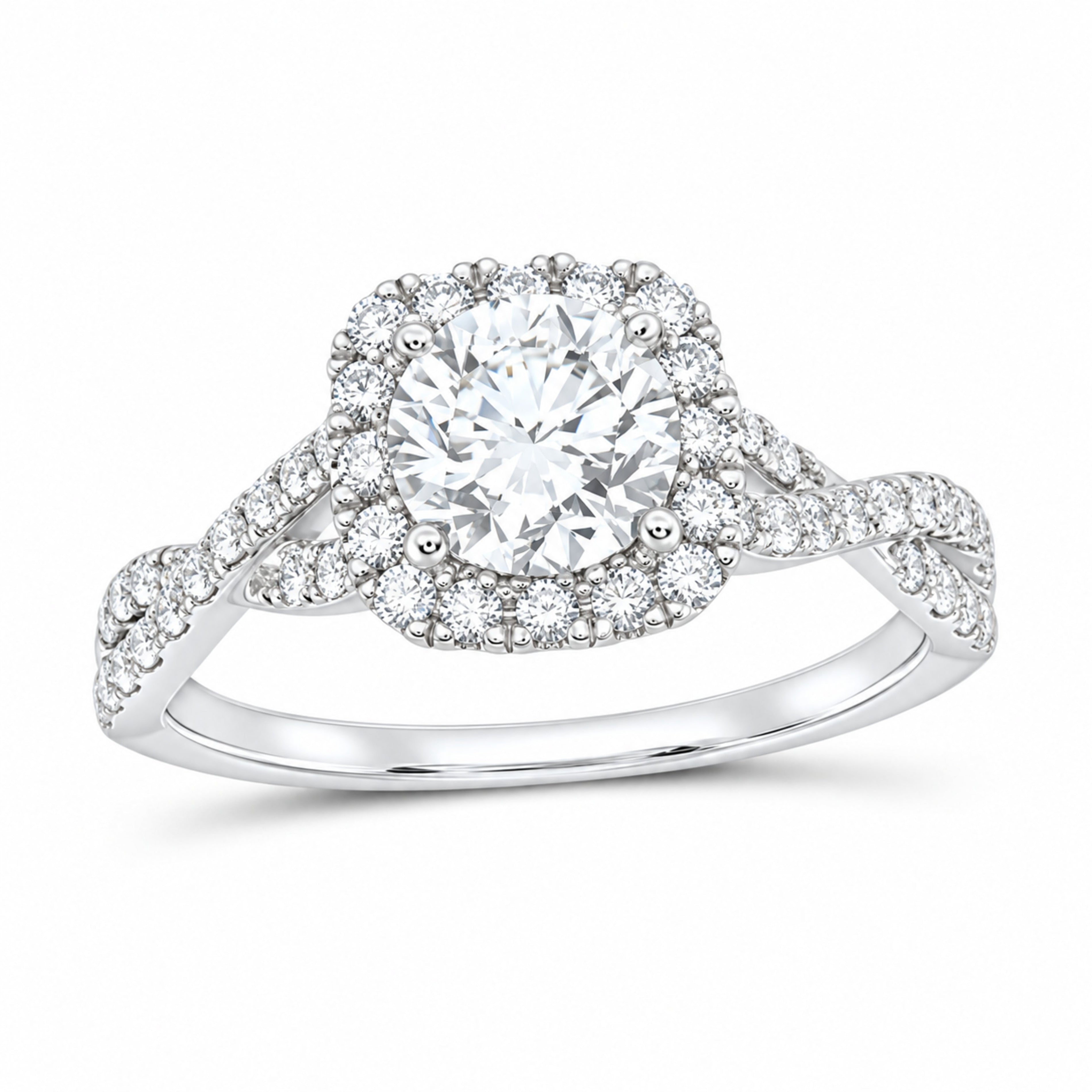 14K White Gold 1 1/2 CTW Lab-Grown Diamond Round Cushion Halo Engagement Ring — SKU 11603