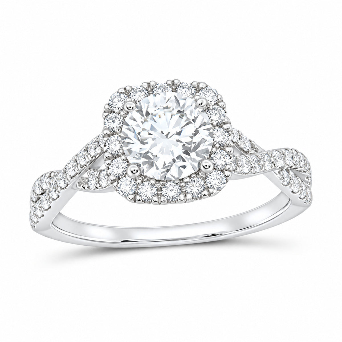 14K White Gold 1 1/2 CTW Lab-Grown Diamond Round Cushion Halo Engagement Ring — SKU 11603