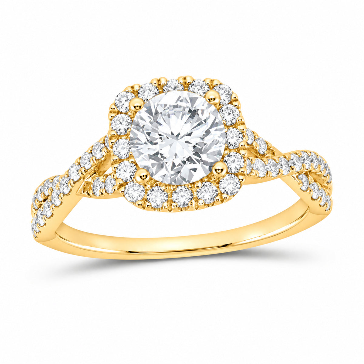 14K Yellow Gold 1 1/2 CTW Lab-Grown Diamond Round Cushion Halo Engagement Ring — SKU 11604