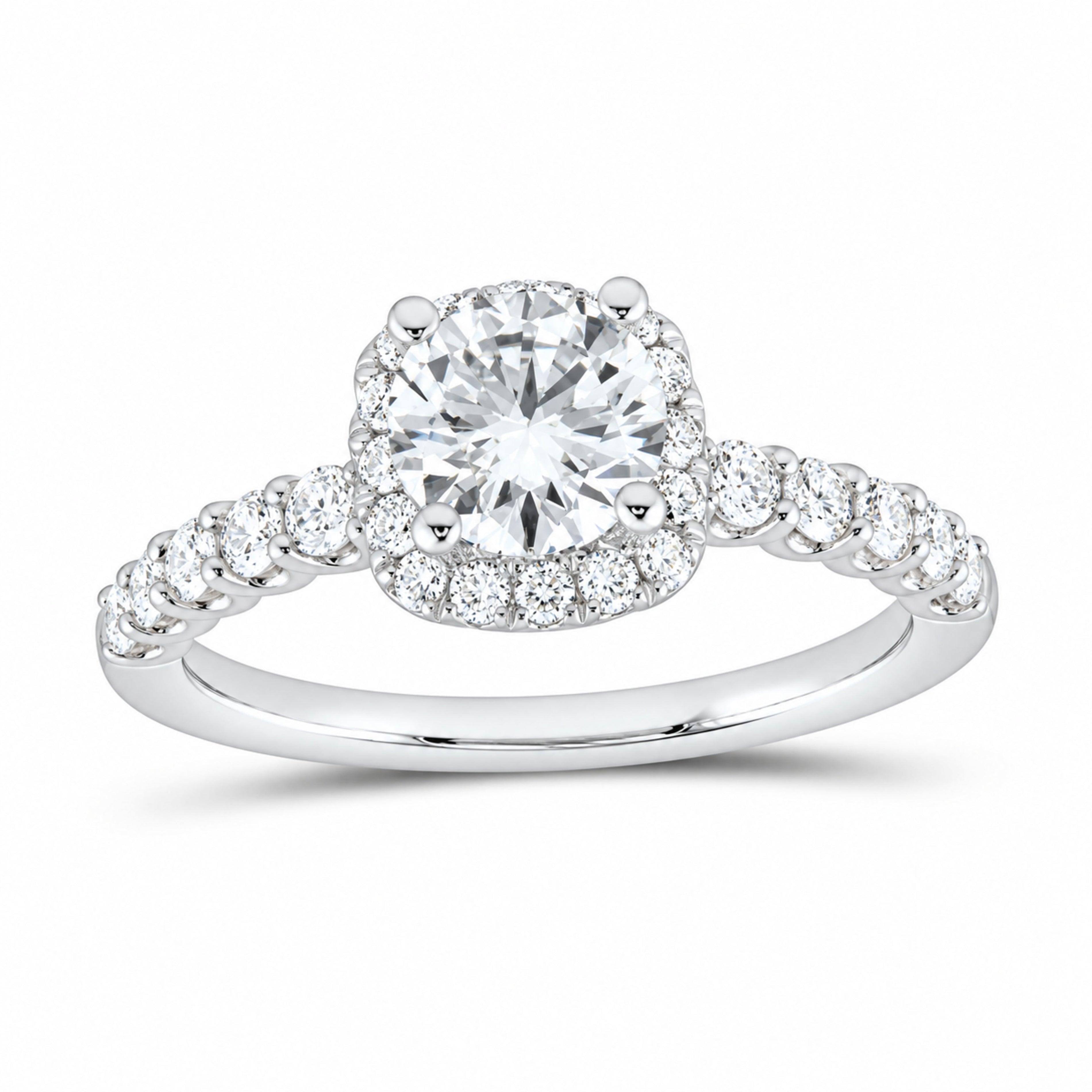 14K White Gold 1 1/2 CTW Lab-Grown Diamond Round Cushion Halo Engagement Ring — SKU 11605