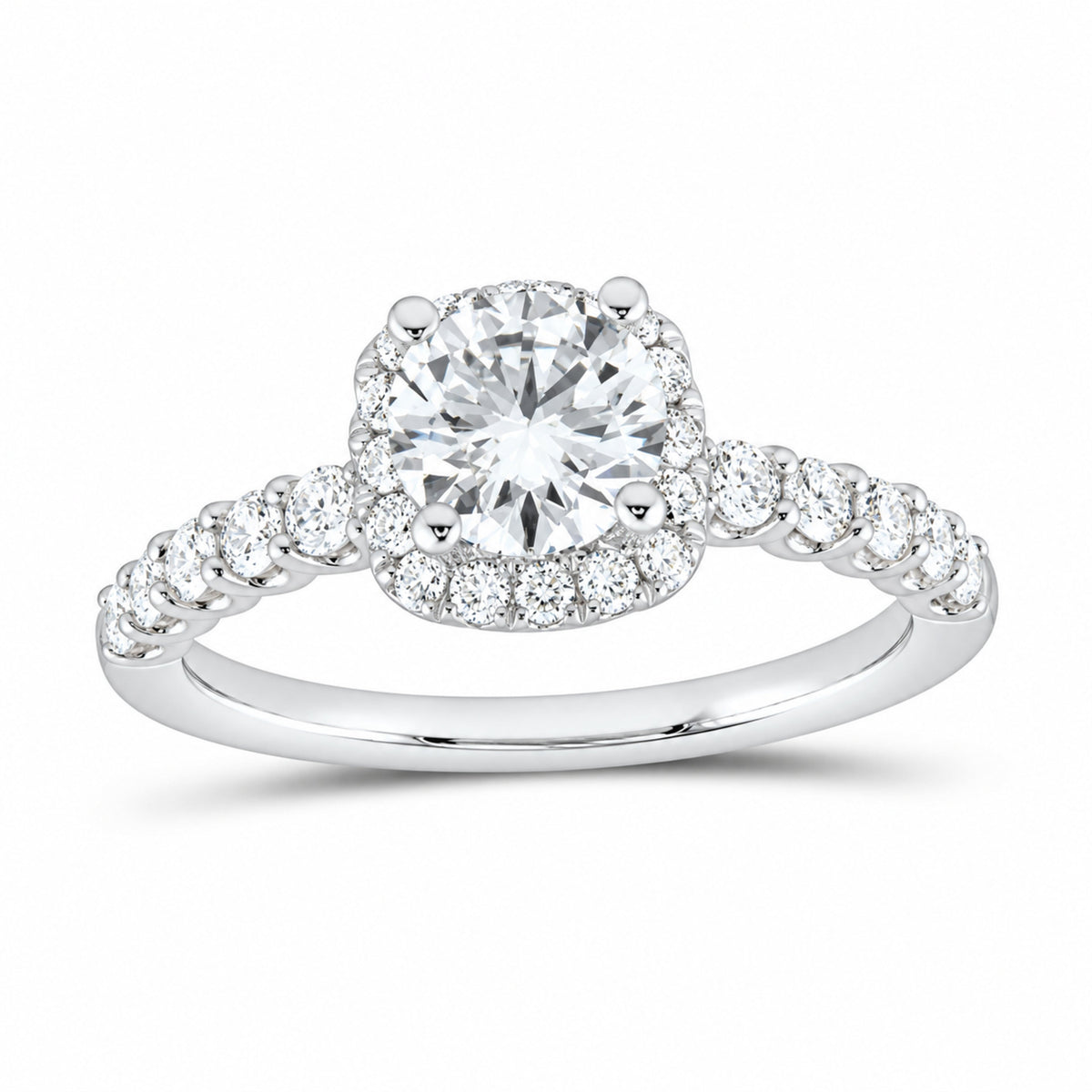 14K White Gold 1 1/2 CTW Lab-Grown Diamond Round Cushion Halo Engagement Ring — SKU 11605