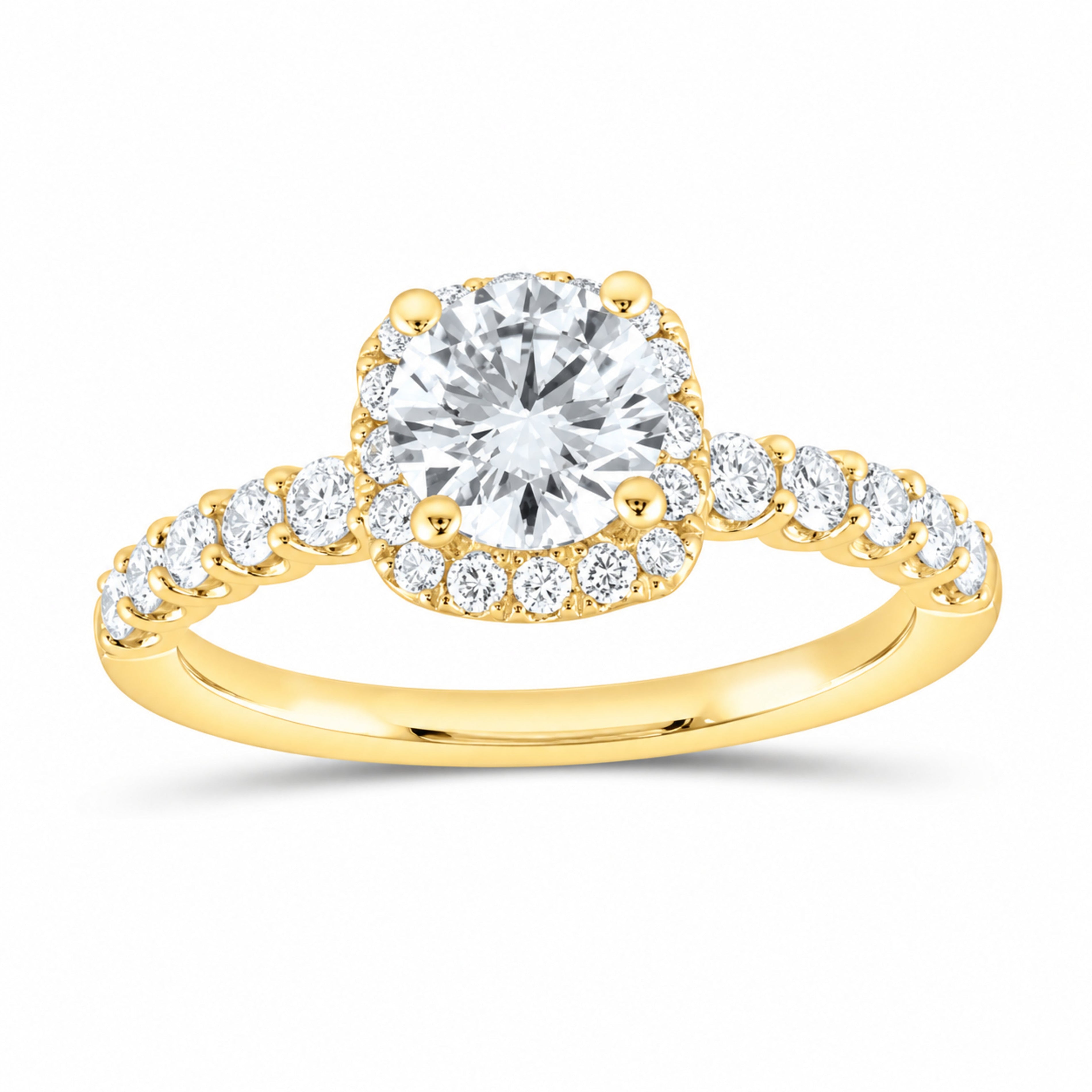 14K Yellow Gold 1 1/2 CTW Lab-Grown Diamond Round Cushion Halo Engagement Ring — SKU 11606