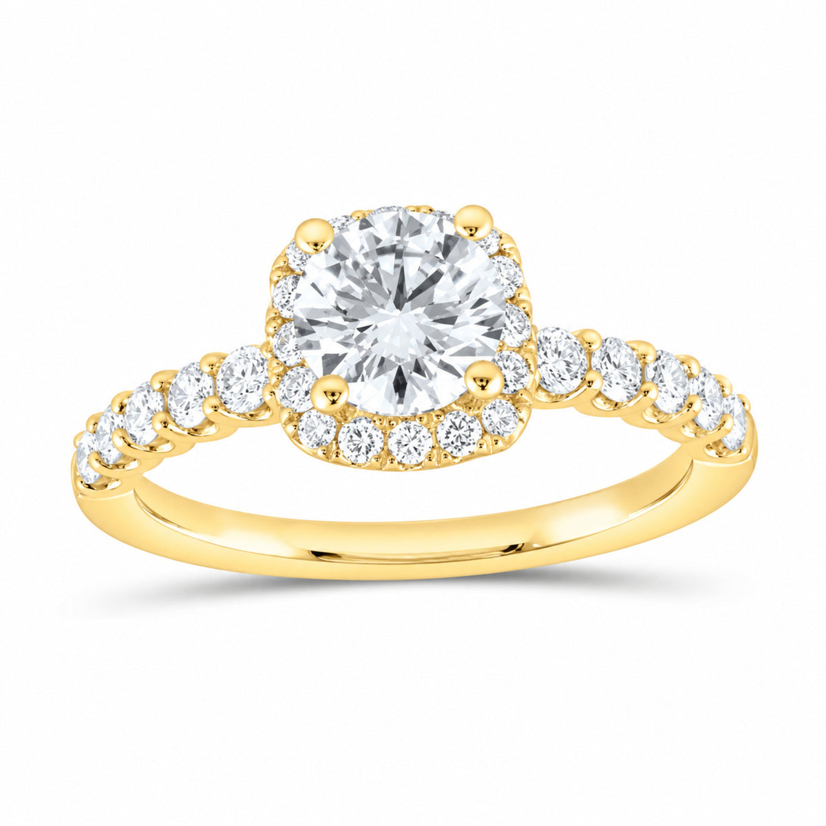 14K Yellow Gold 1 1/2 CTW Lab-Grown Diamond Round Cushion Halo Engagement Ring — SKU 11606