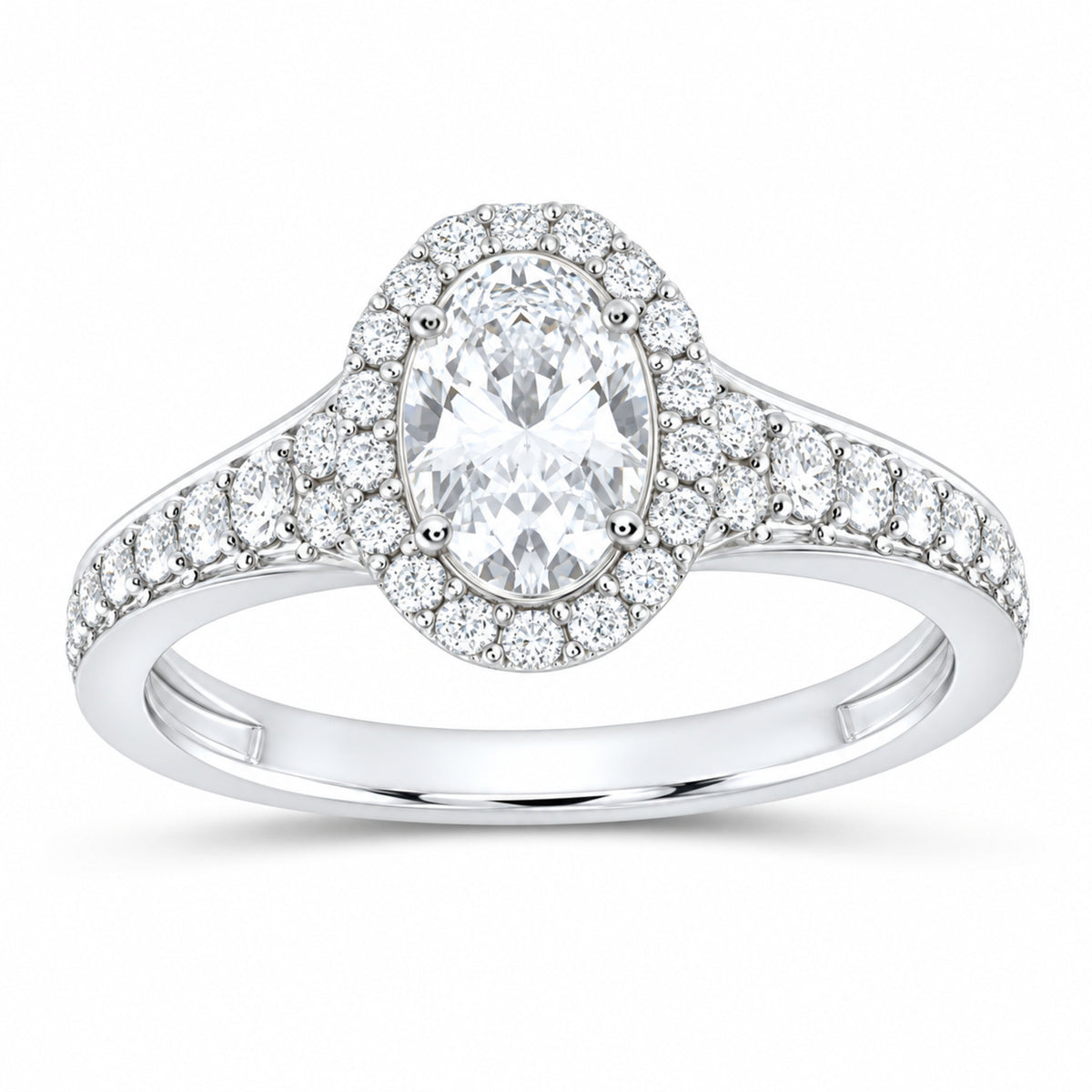 14K White Gold 1 1/2 CTW Lab-Grown Diamond Oval Single Halo Engagement Ring — SKU 11827