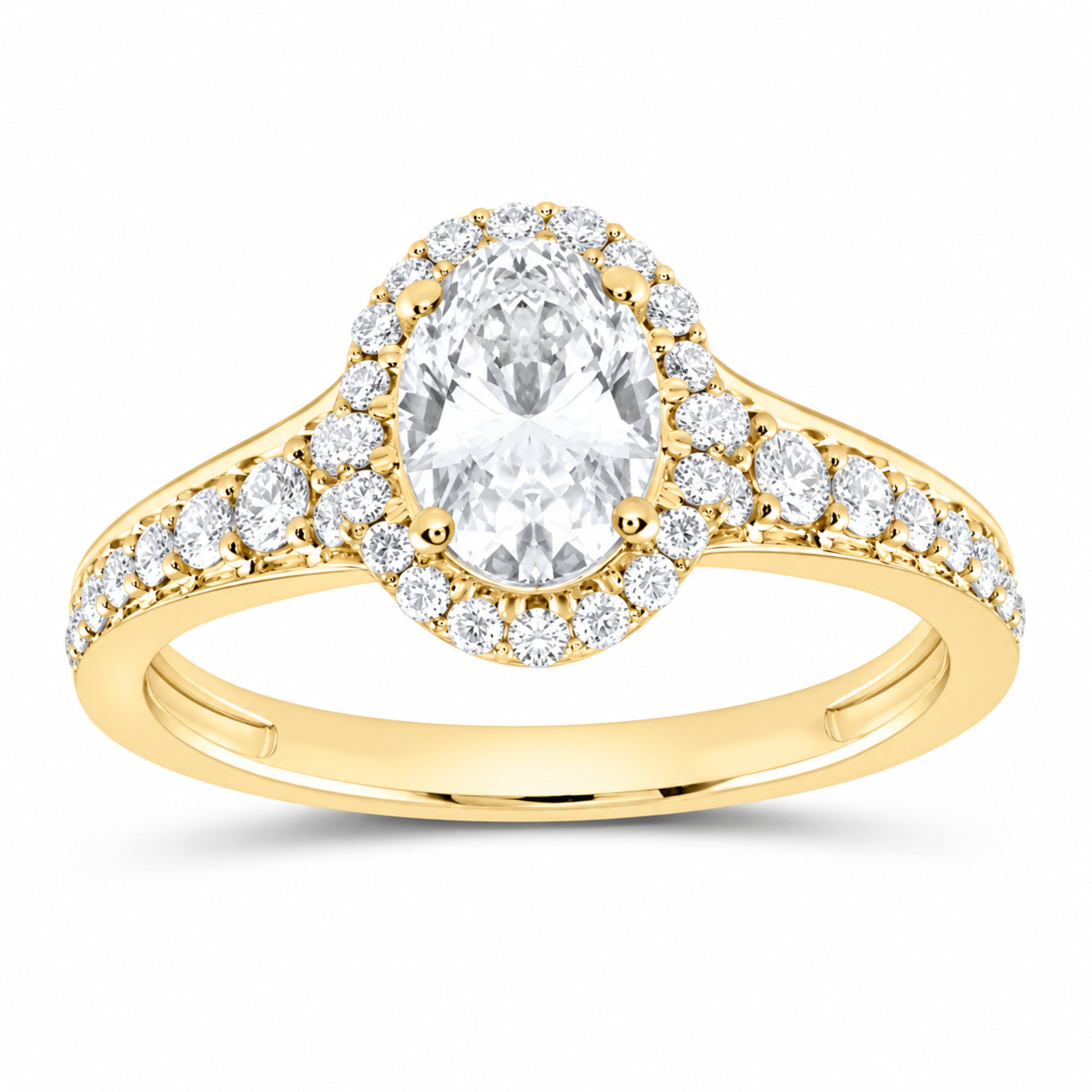 14K Yellow Gold 1 1/2 CTW Lab-Grown Diamond Oval Single Halo Engagement Ring — SKU 11830
