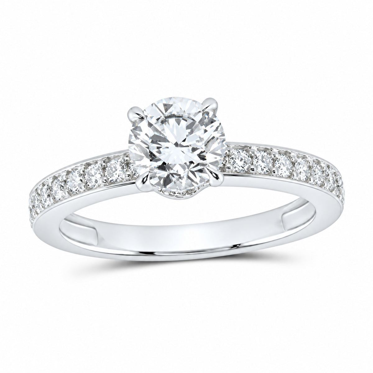 14K White Gold 1 1/3 CTW Lab-Grown Diamond Round Engagement Ring — SKU 12037