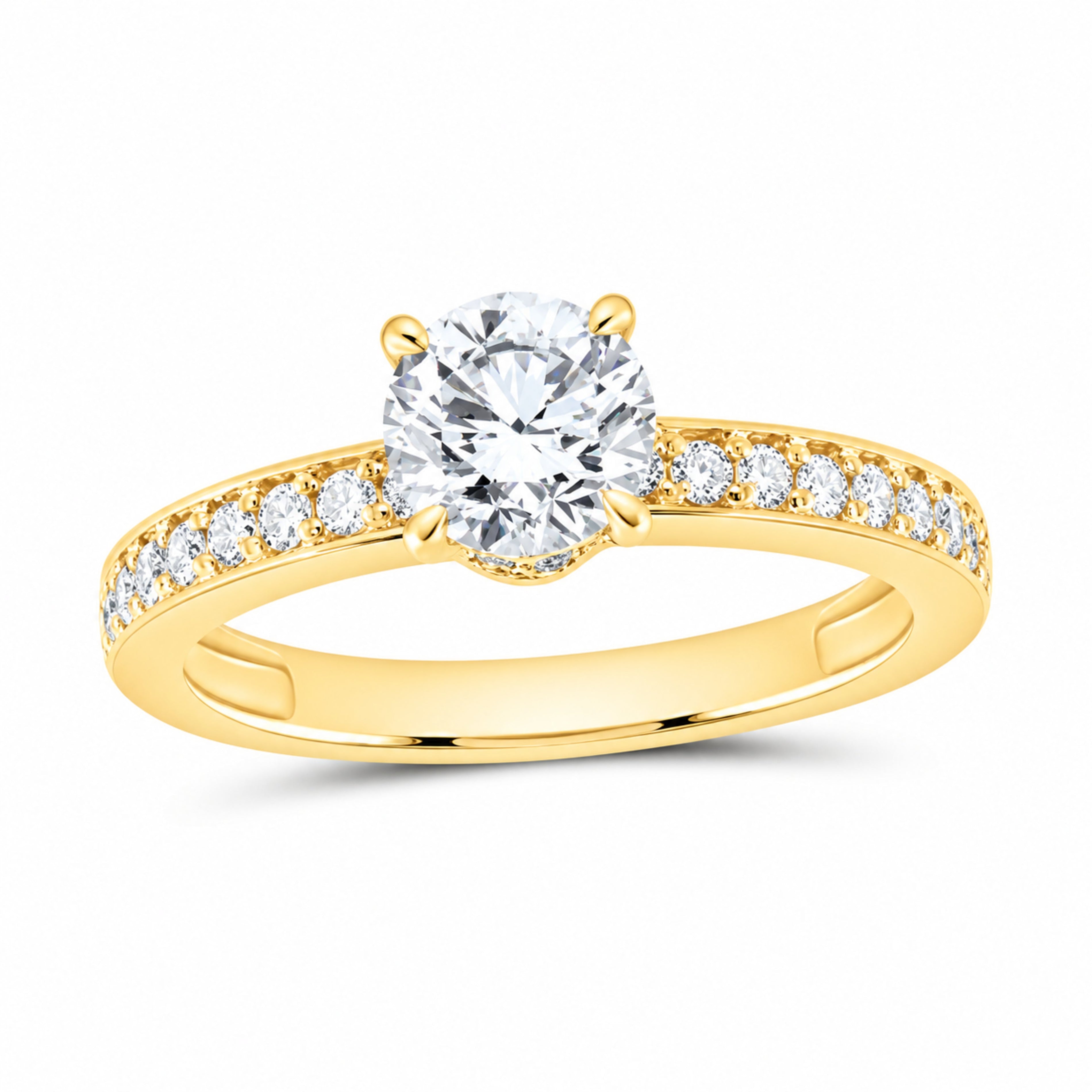 14K Yellow Gold 1 1/3 CTW Lab-Grown Diamond Round Engagement Ring — SKU 12038