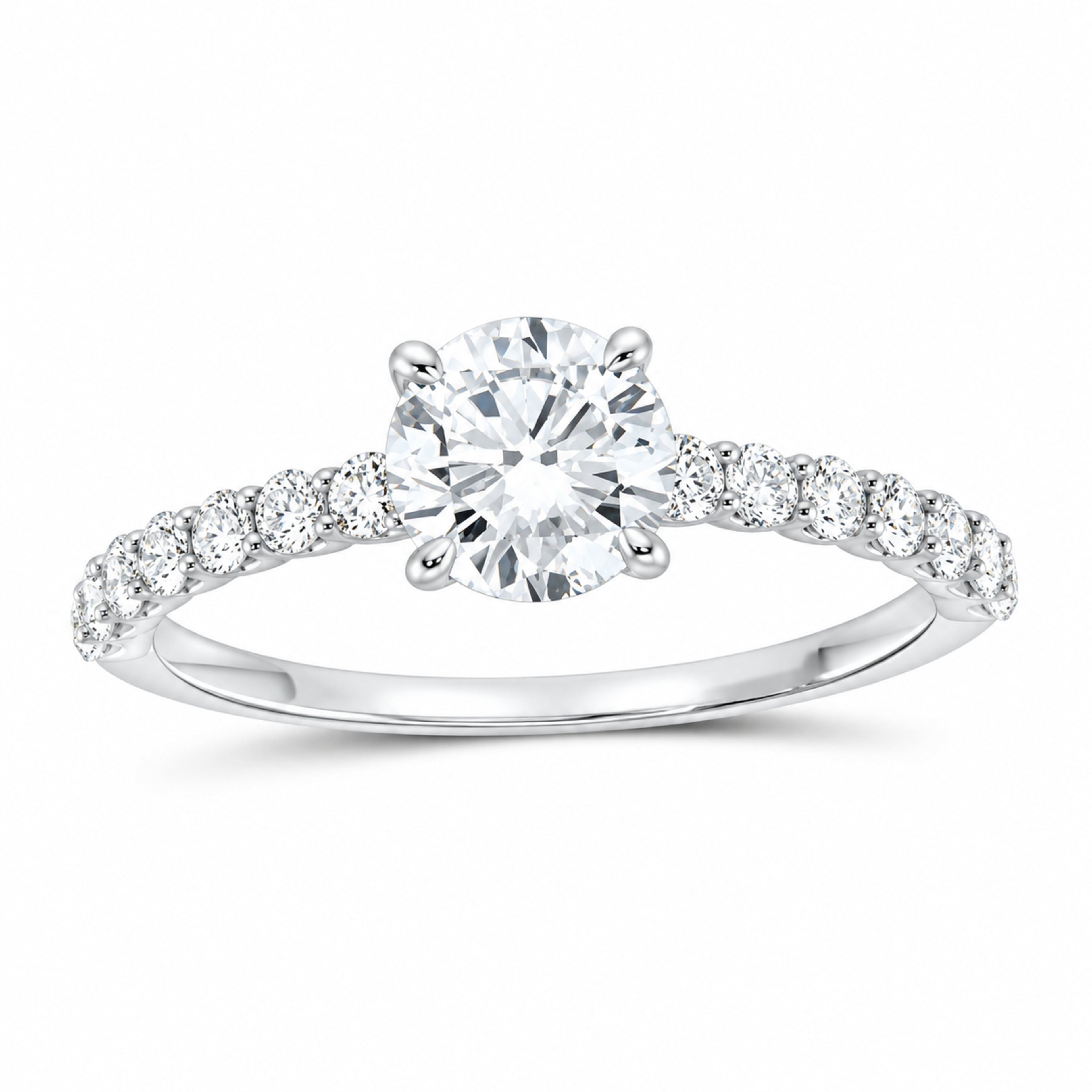 14K White Gold 1 3/8 CTW Lab-Grown Diamond Round Engagement Ring — SKU 12039