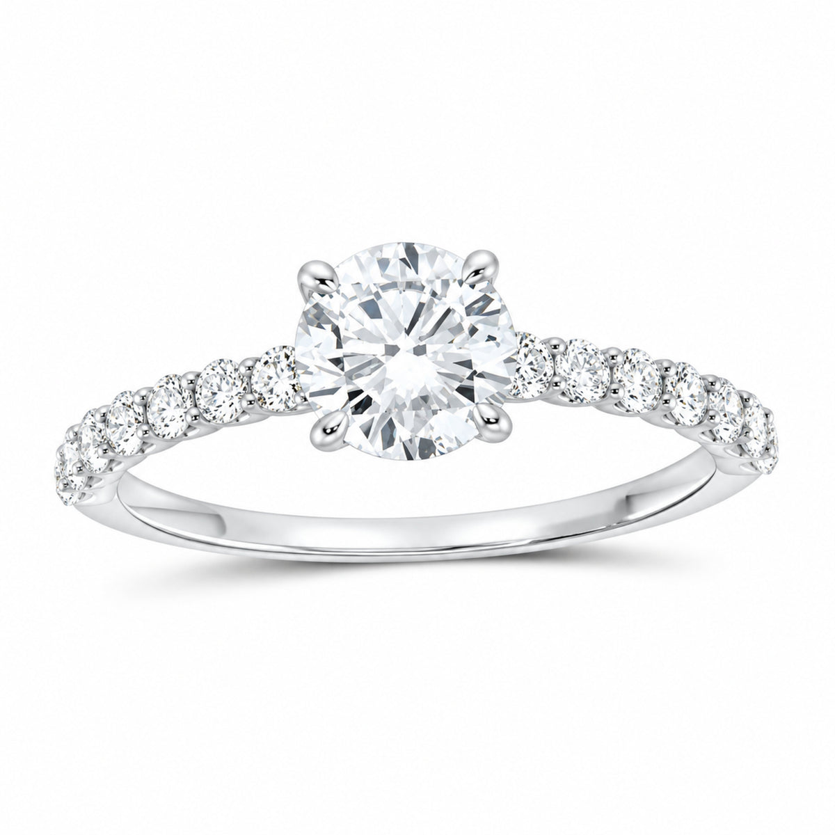 14K White Gold 1 3/8 CTW Lab-Grown Diamond Round Engagement Ring — SKU 12039