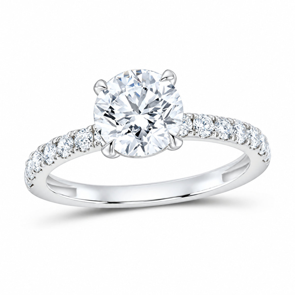 14K White Gold 1 7/8 CTW Lab-Grown Diamond Round Engagement Ring — SKU 12051