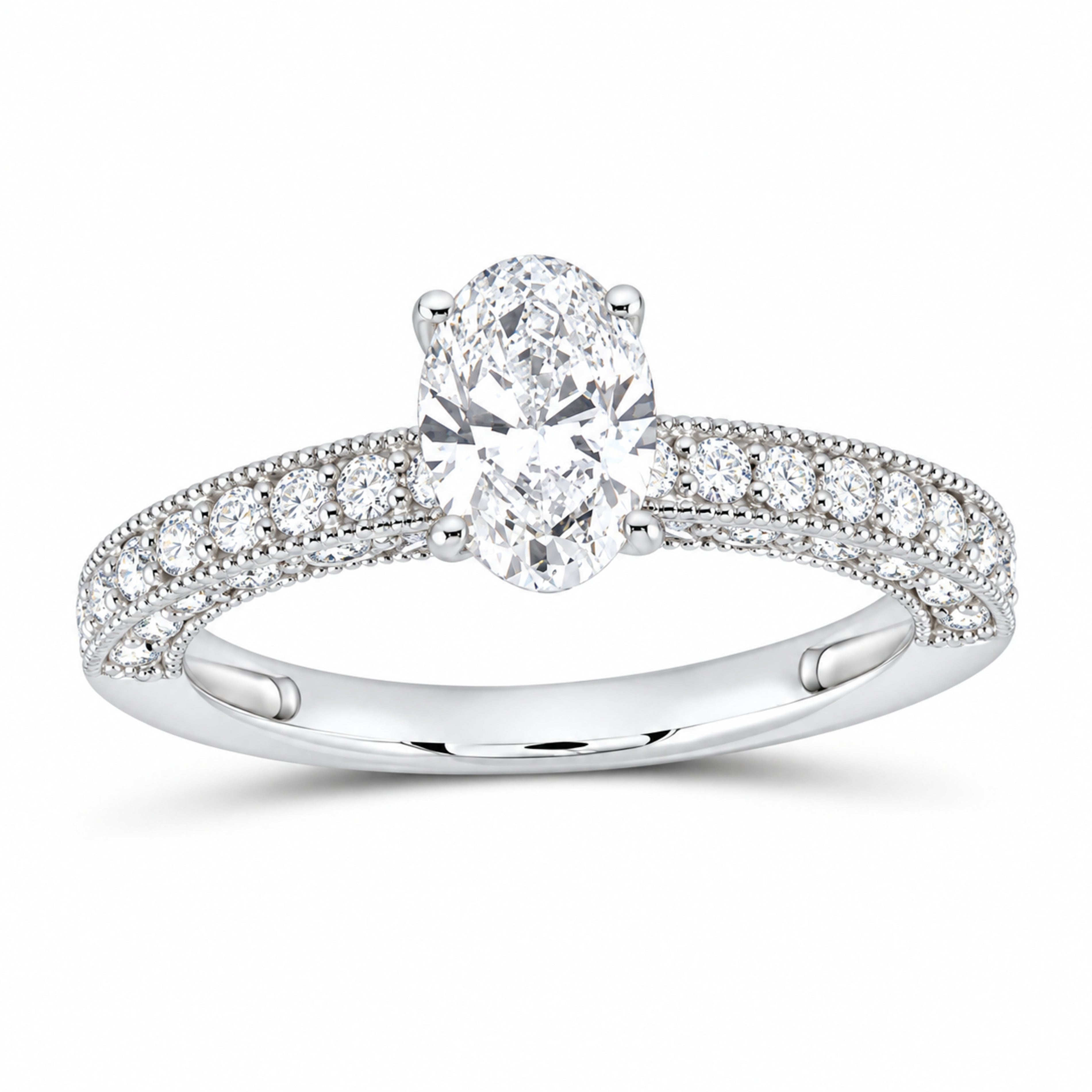 14K White Gold 1 1/2 CTW Lab-Grown Diamond Oval Engagement Ring — SKU 12091