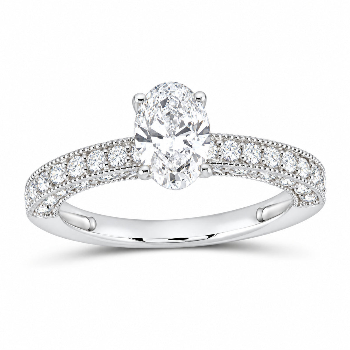 14K White Gold 1 1/2 CTW Lab-Grown Diamond Oval Engagement Ring — SKU 12091