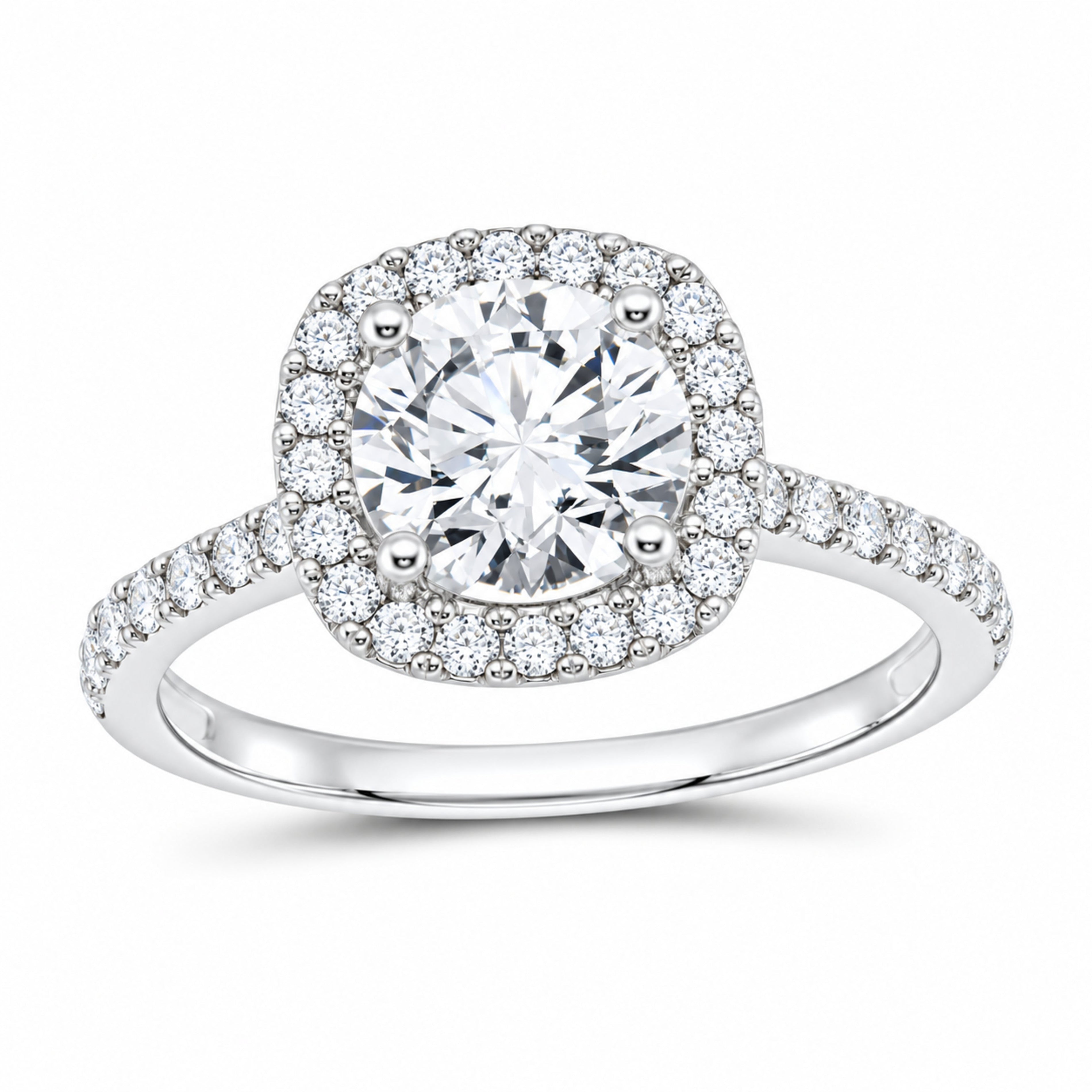 14K White Gold 2 CTW Lab-Grown Diamond Round Cushion Halo Engagement Ring — SKU 12162