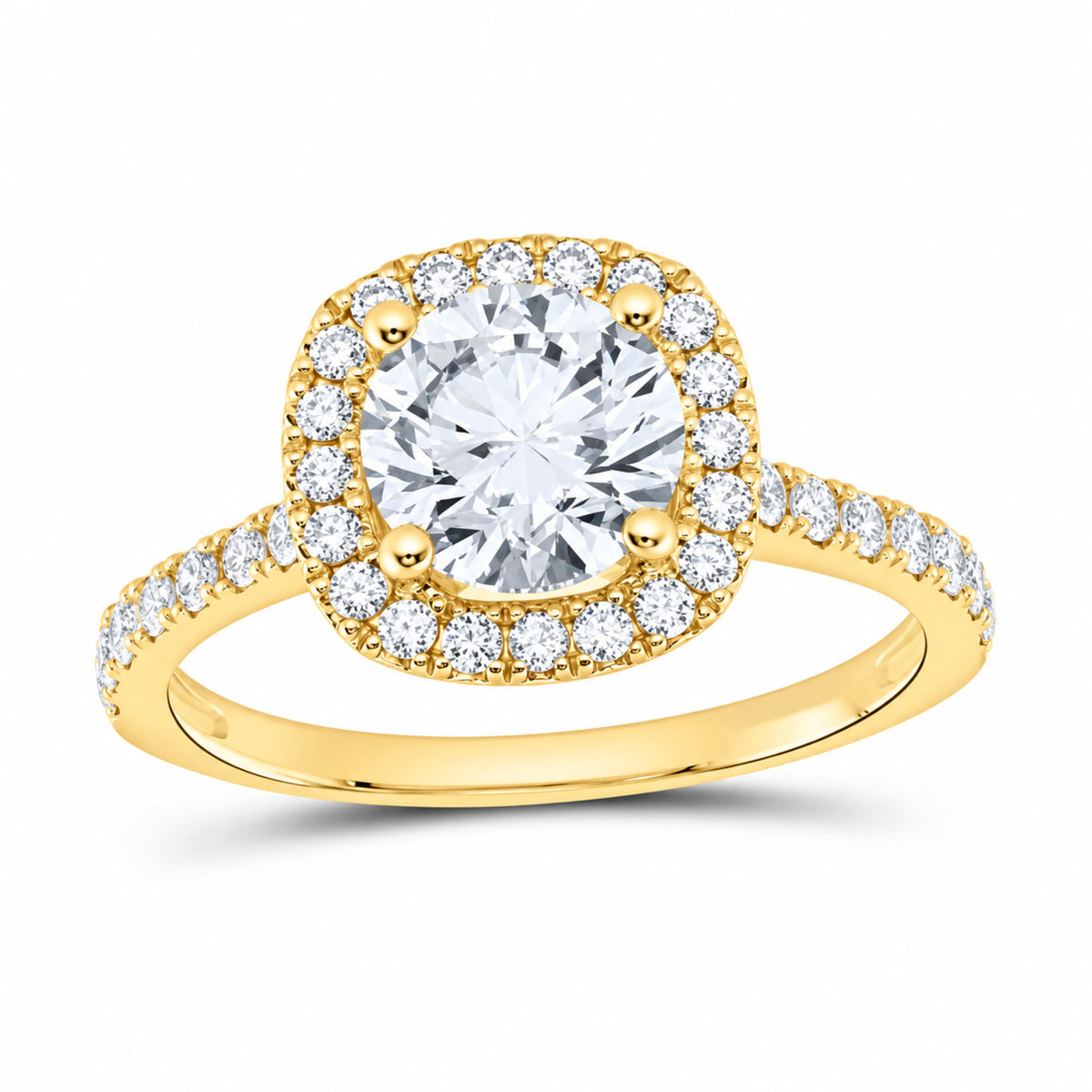 14K Yellow Gold 2 CTW Lab-Grown Diamond Round Cushion Halo Engagement Ring — SKU 12163