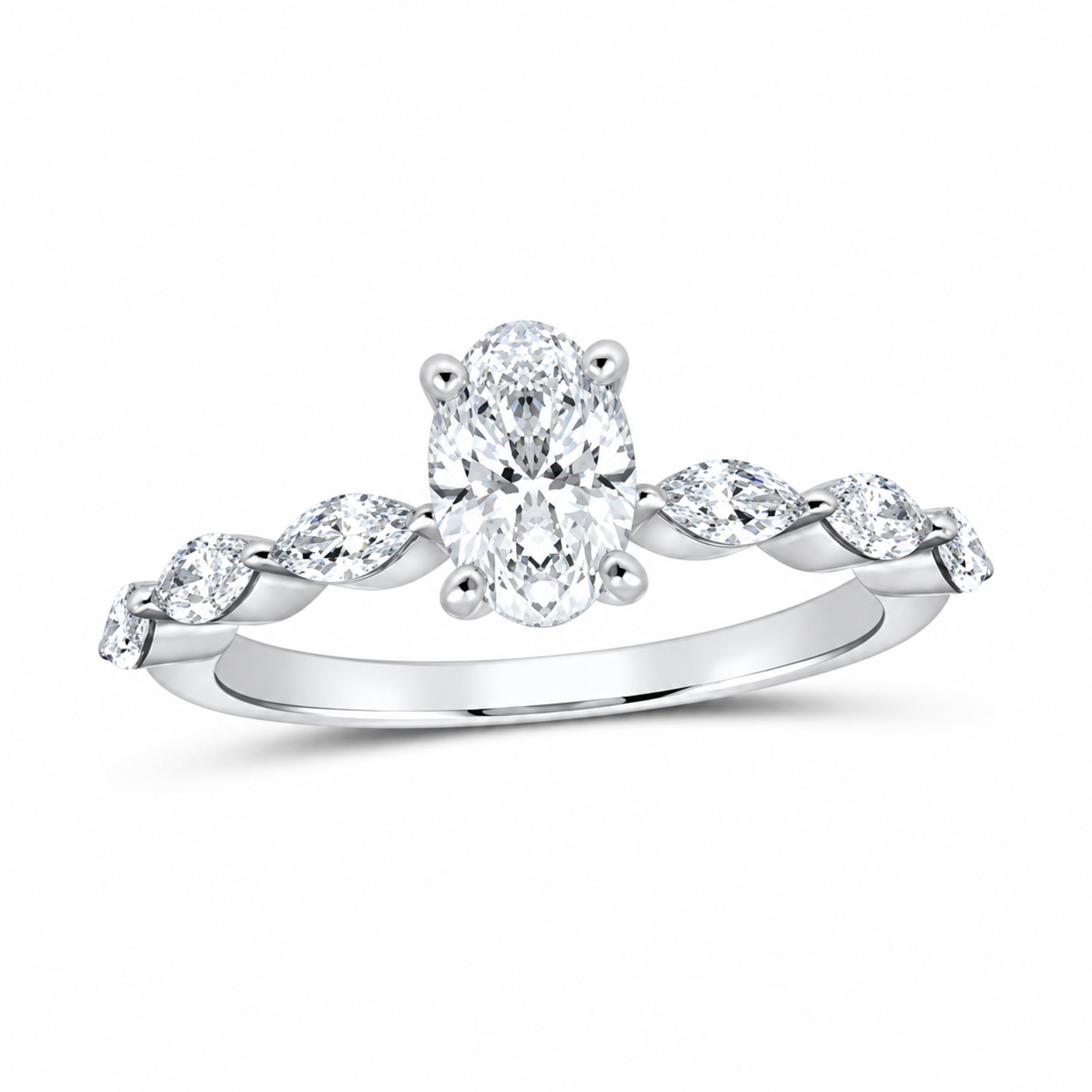 14K White Gold 1 1/2 CTW Lab-Grown Diamond Oval Engagement Ring — SKU 12179
