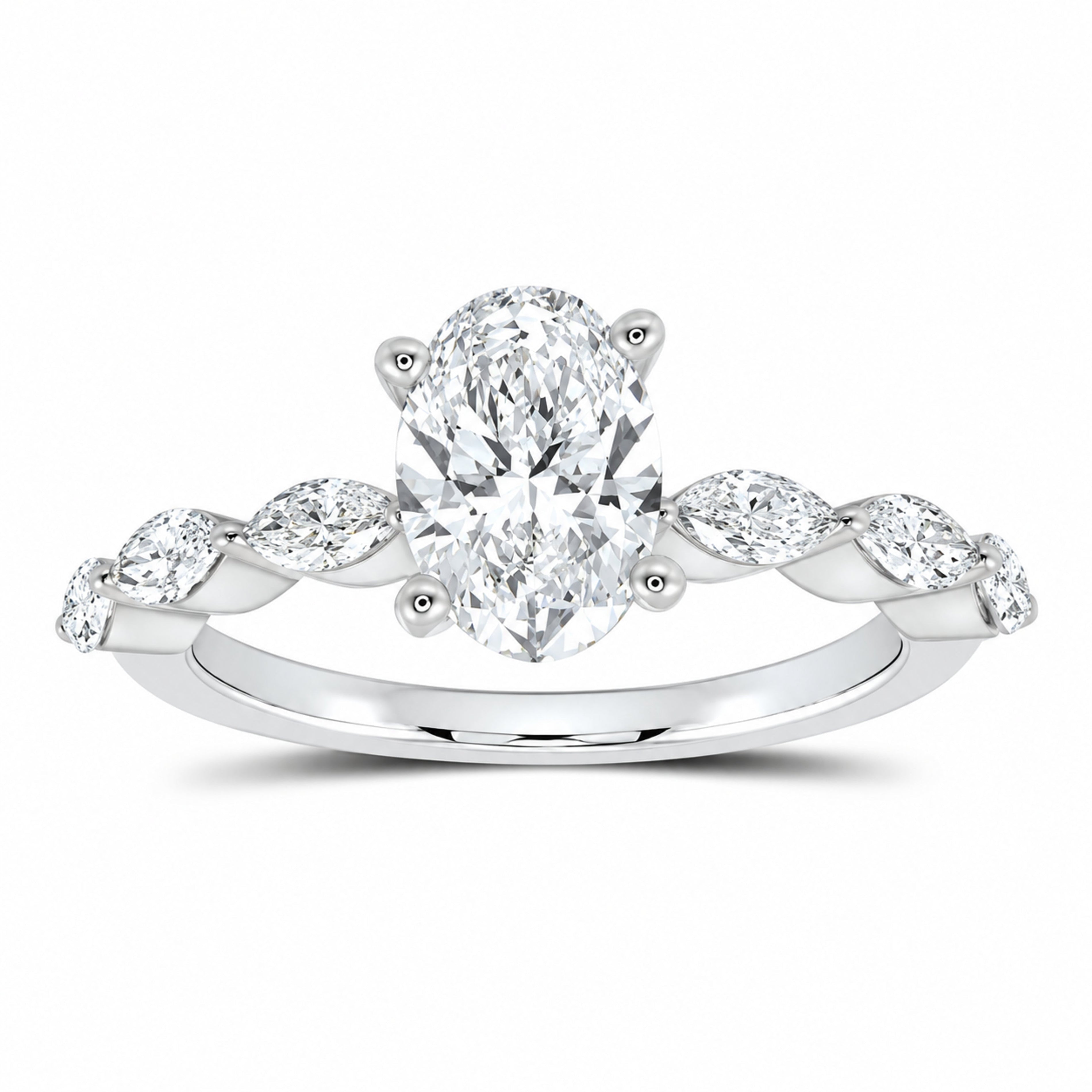 14K White Gold 2 CTW Lab-Grown Diamond Oval Engagement Ring — SKU 12181