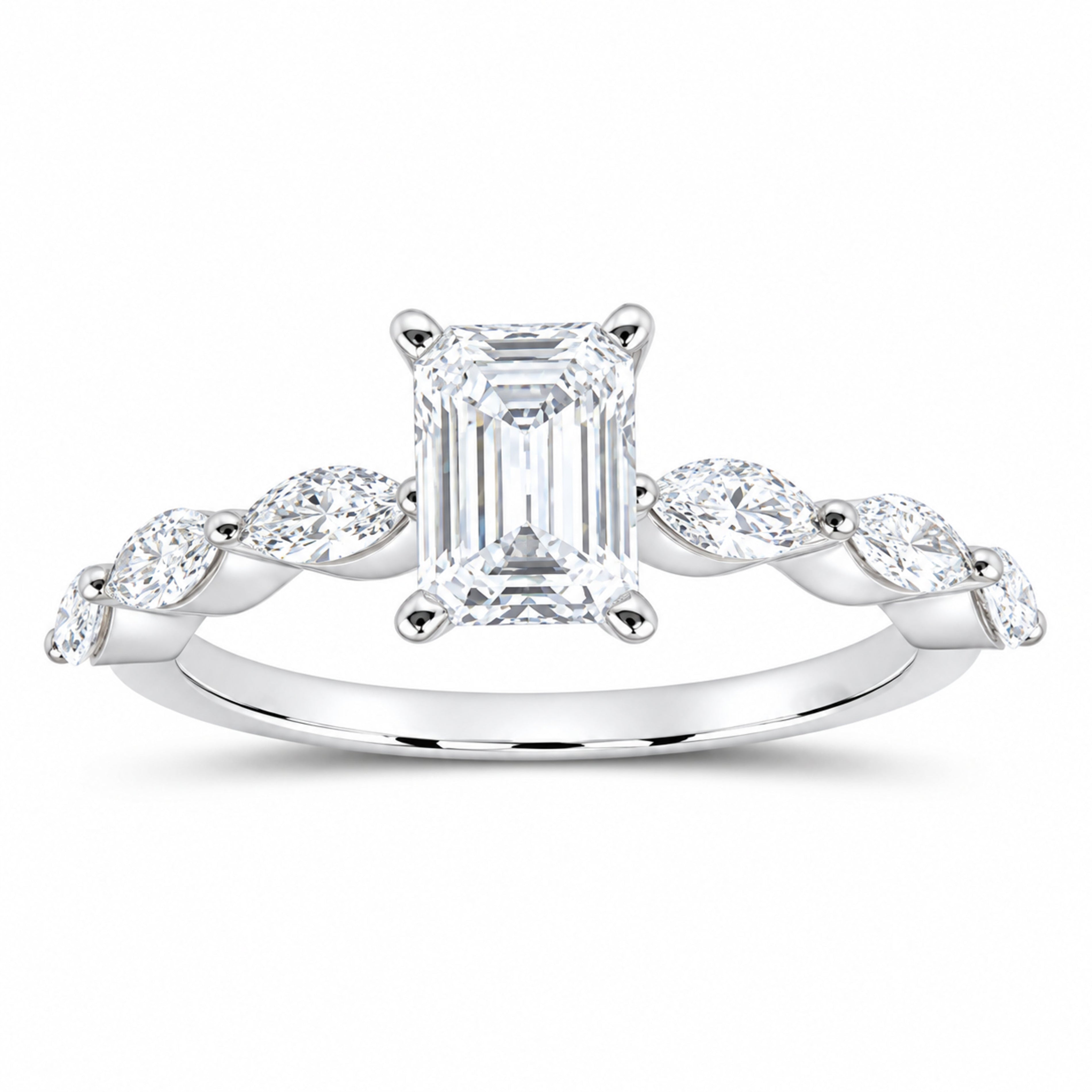 14K White Gold 1 5/8 CTW Lab-Grown Diamond Emerald Engagement Ring — SKU 12190