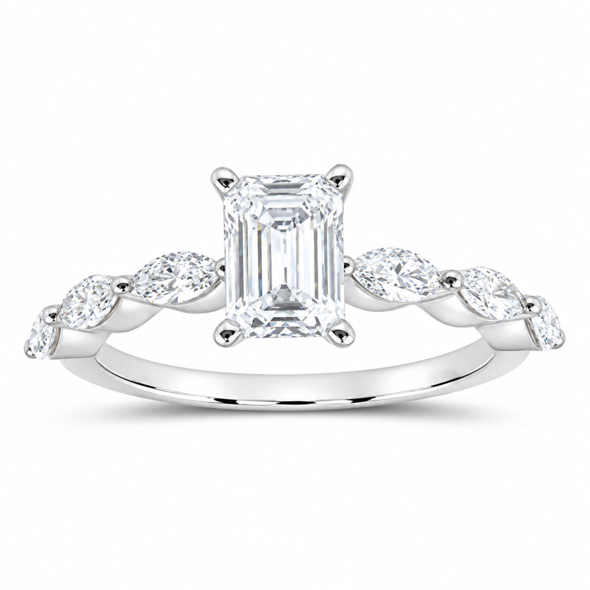 14K White Gold 1 5/8 CTW Lab-Grown Diamond Emerald Engagement Ring — SKU 12190