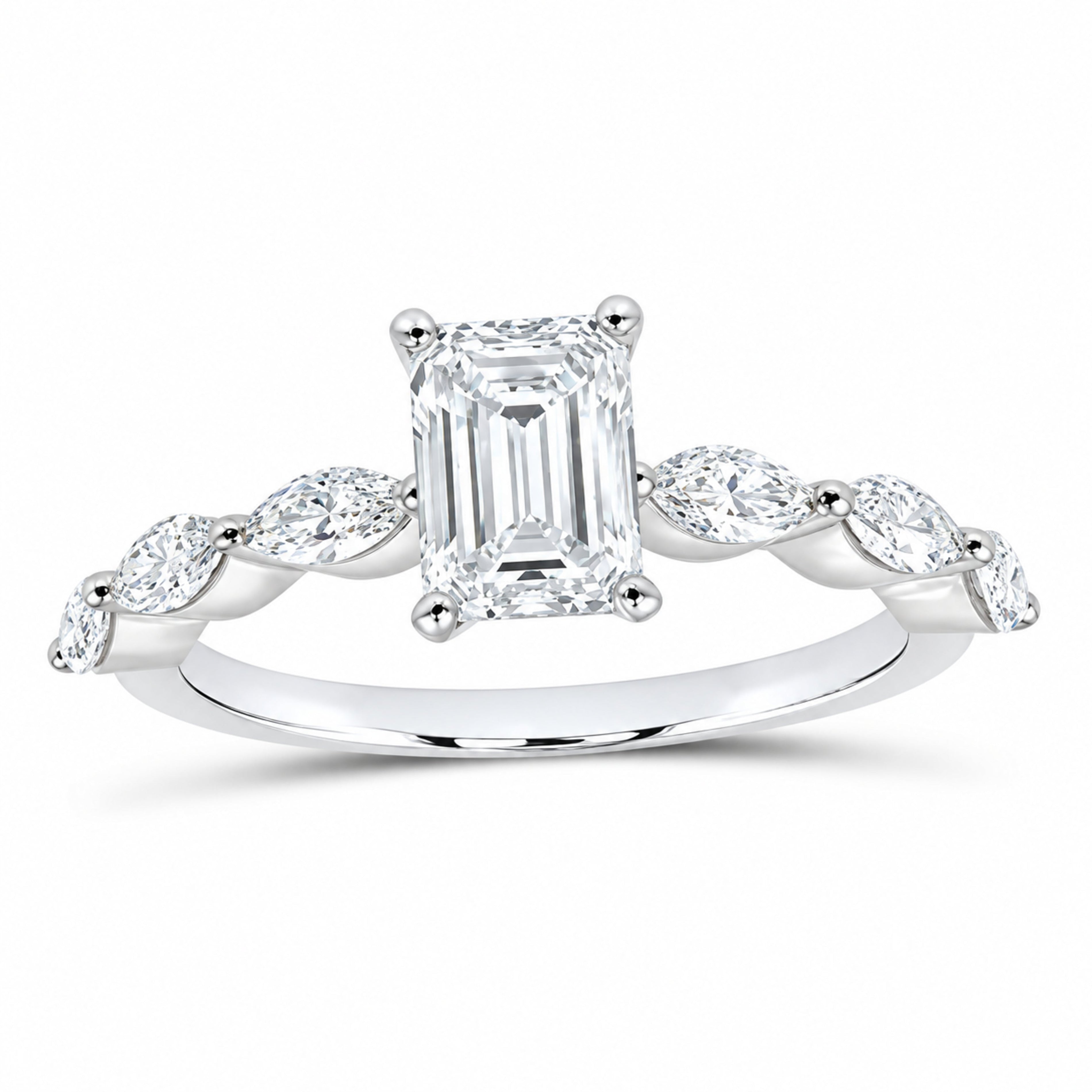 14K White Gold 2 CTW Lab-Grown Diamond Emerald Engagement Ring — SKU 12196