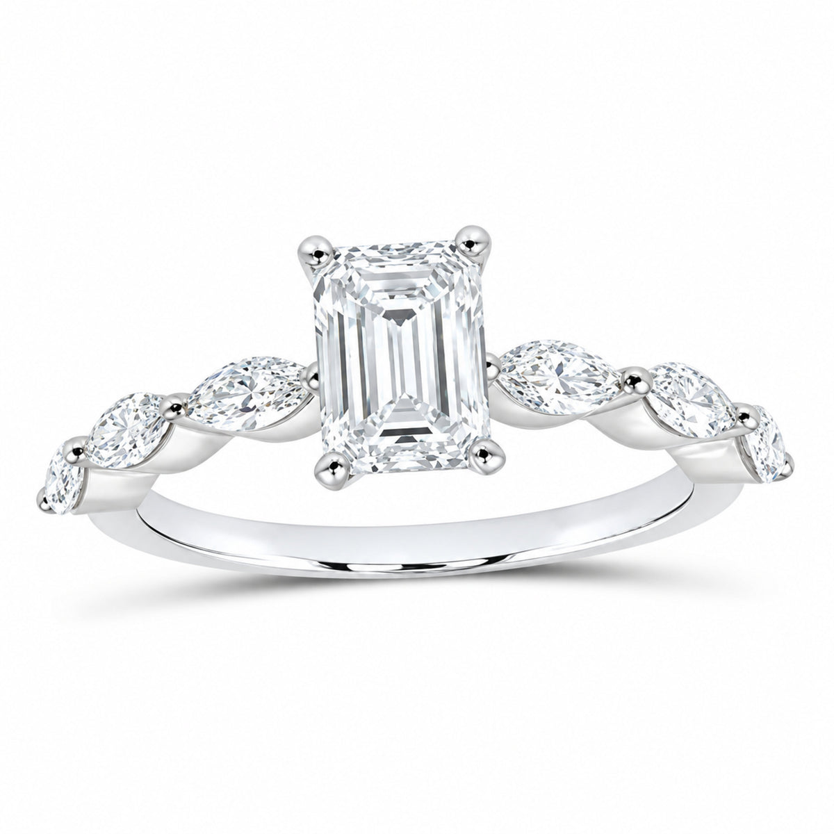 14K White Gold 2 CTW Lab-Grown Diamond Emerald Engagement Ring — SKU 12196