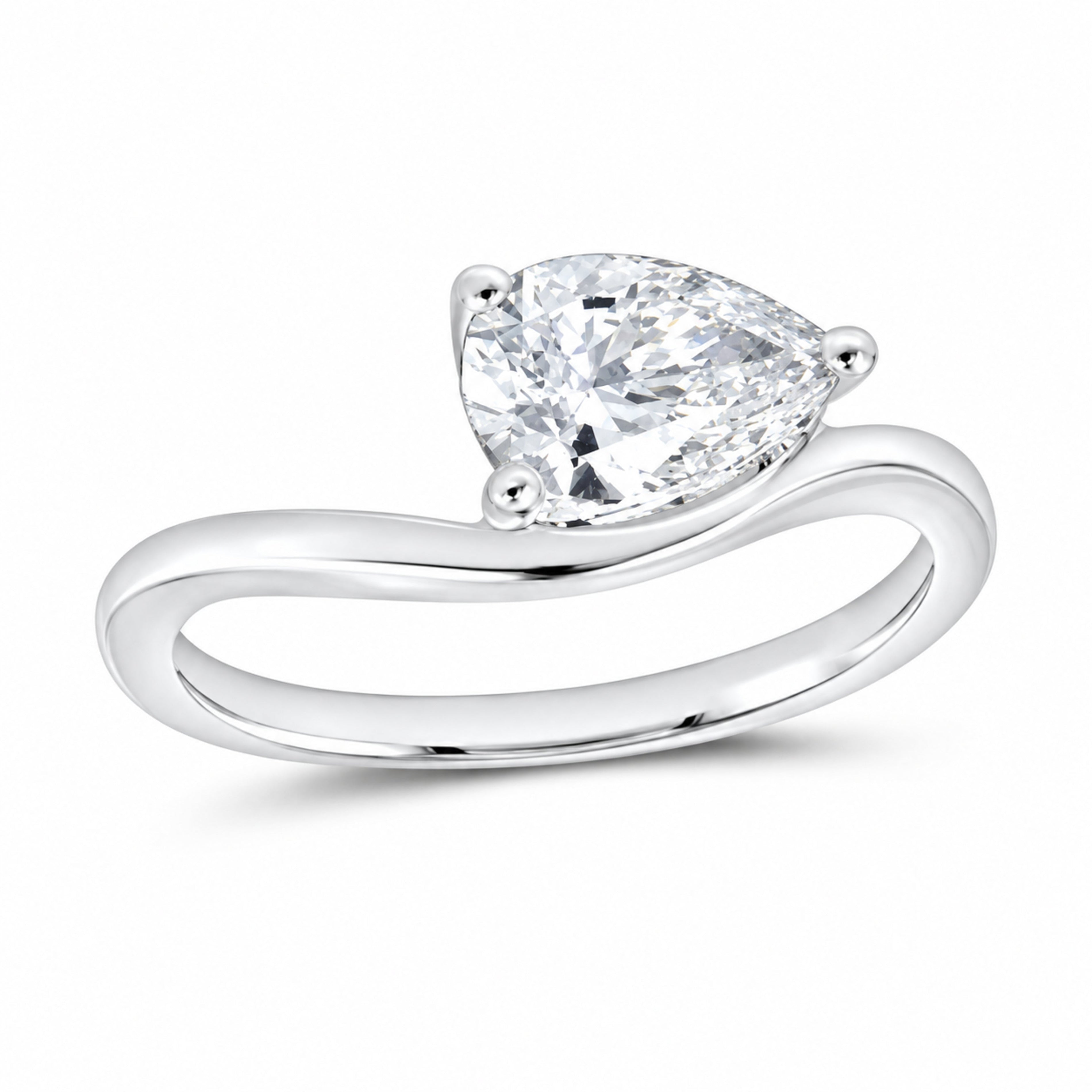 14K White Gold 1 CTW Lab-Grown Diamond Pear Engagement Ring — SKU 12195