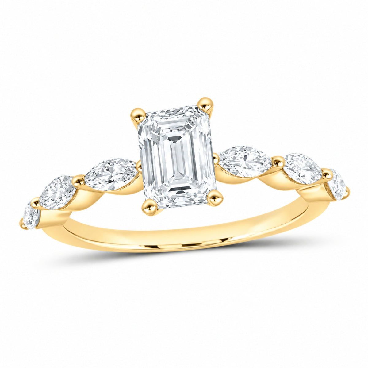 14K Yellow Gold 2 CTW Lab-Grown Diamond Emerald Engagement Ring — SKU 12198