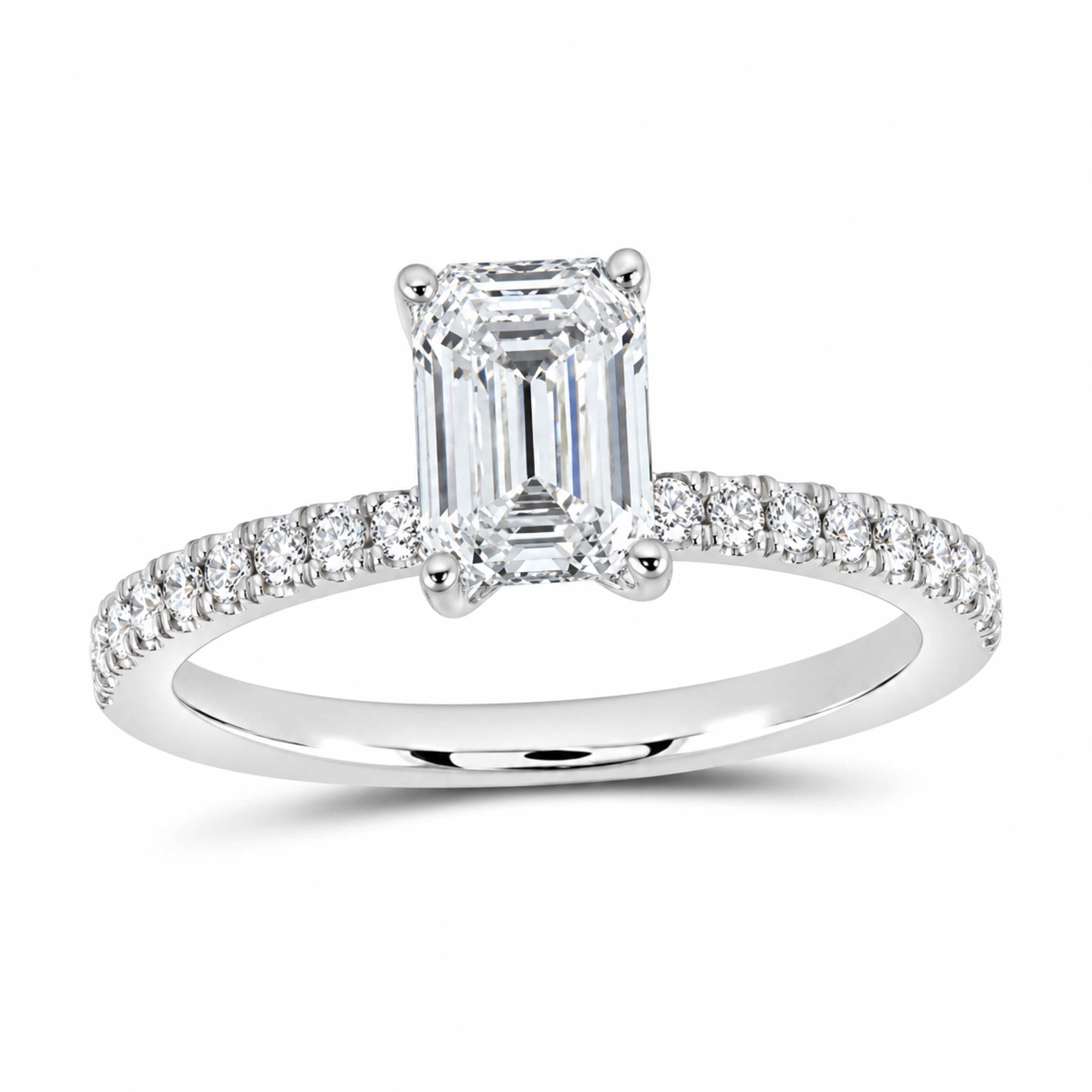 14K White Gold 1 1/3 CTW Lab-Grown Diamond Emerald Engagement Ring — SKU 12209