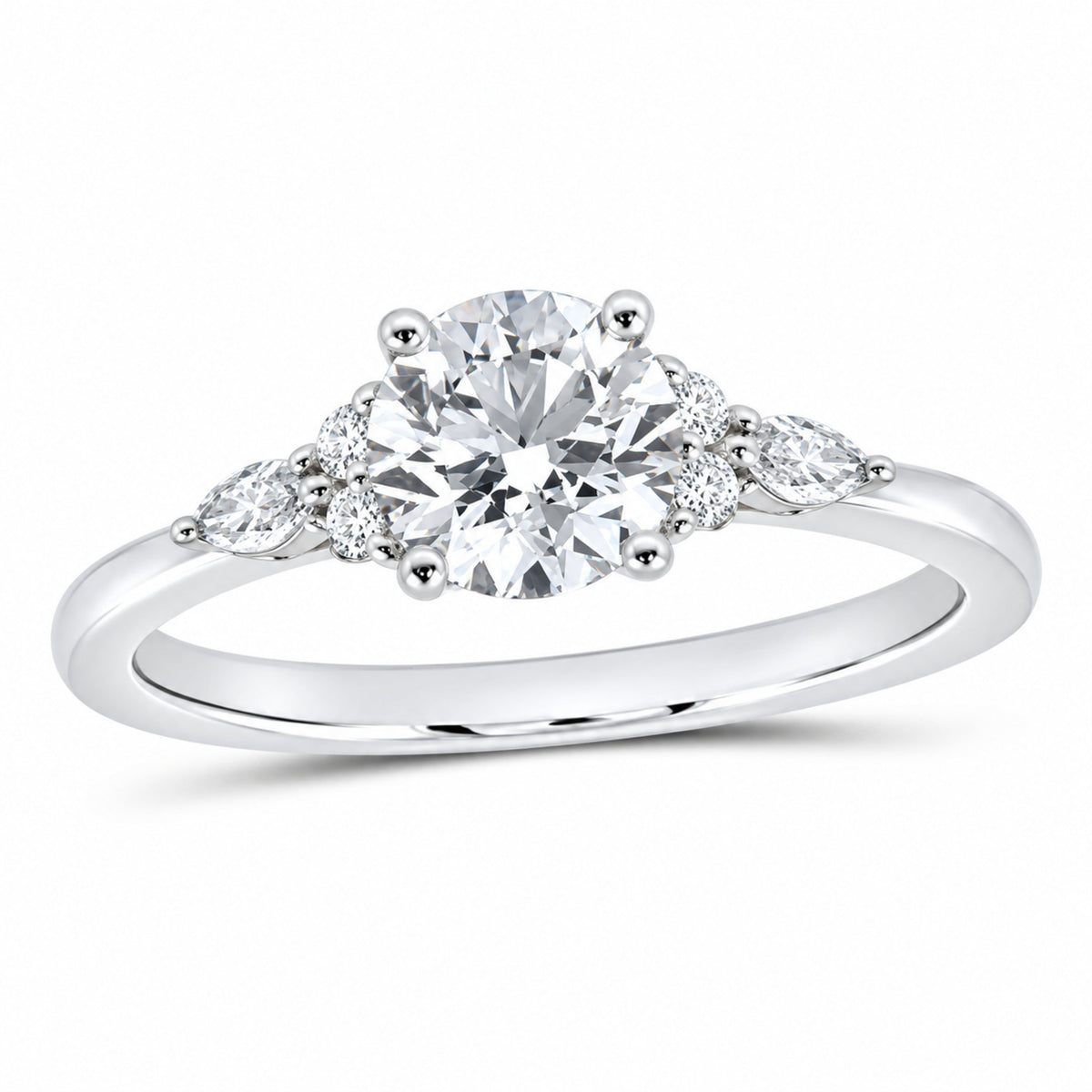 14K White Gold 1 CTW Lab-Grown Diamond Round Engagement Ring — SKU 12220