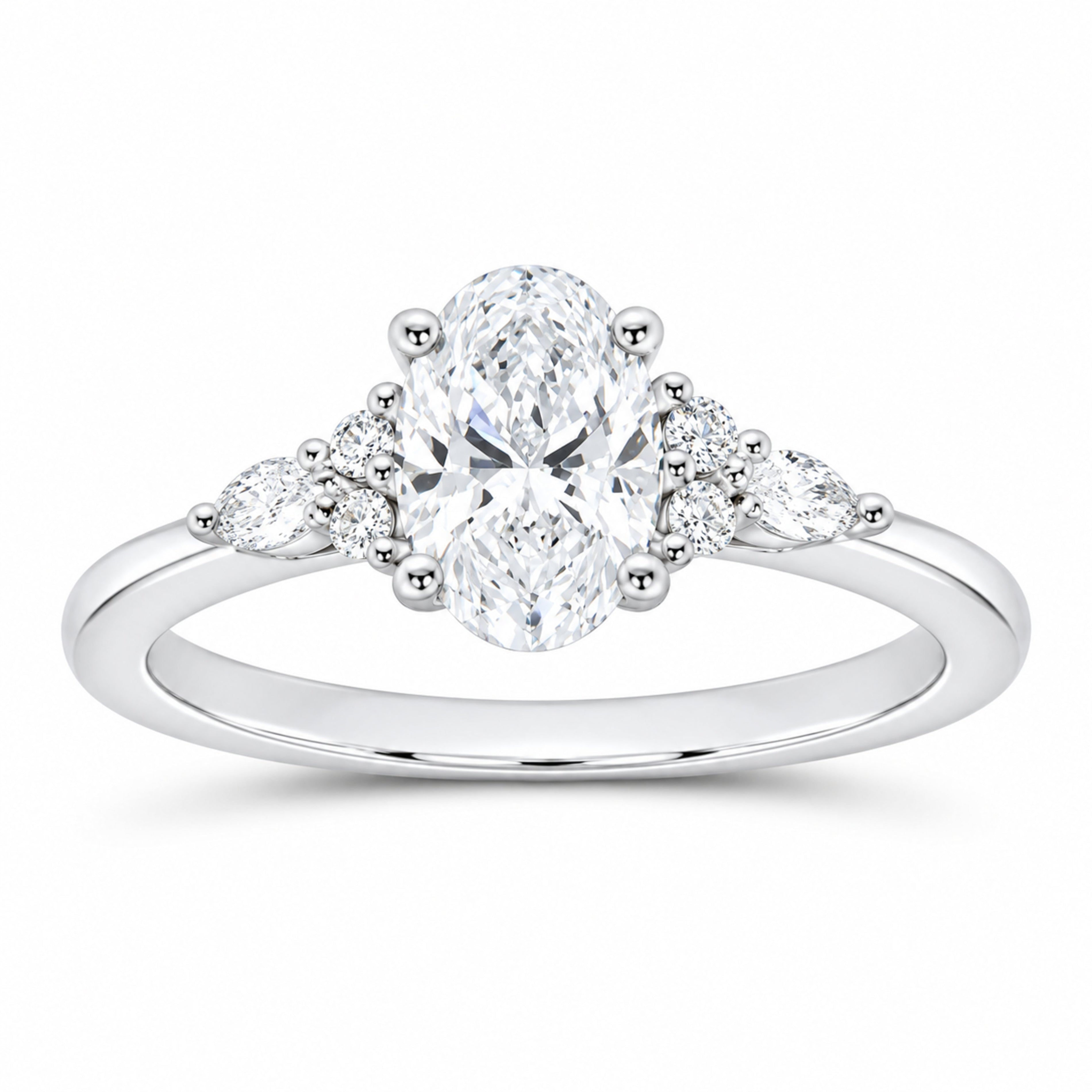 14K White Gold 1 CTW Lab-Grown Diamond Oval Engagement Ring — SKU 12225