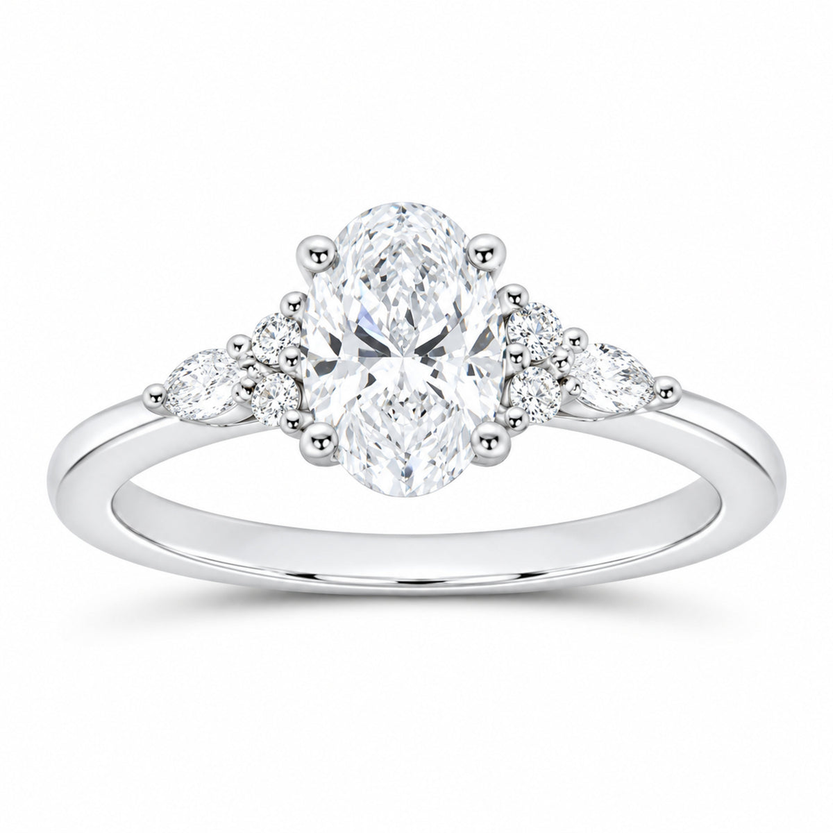 14K White Gold 1 CTW Lab-Grown Diamond Oval Engagement Ring — SKU 12225