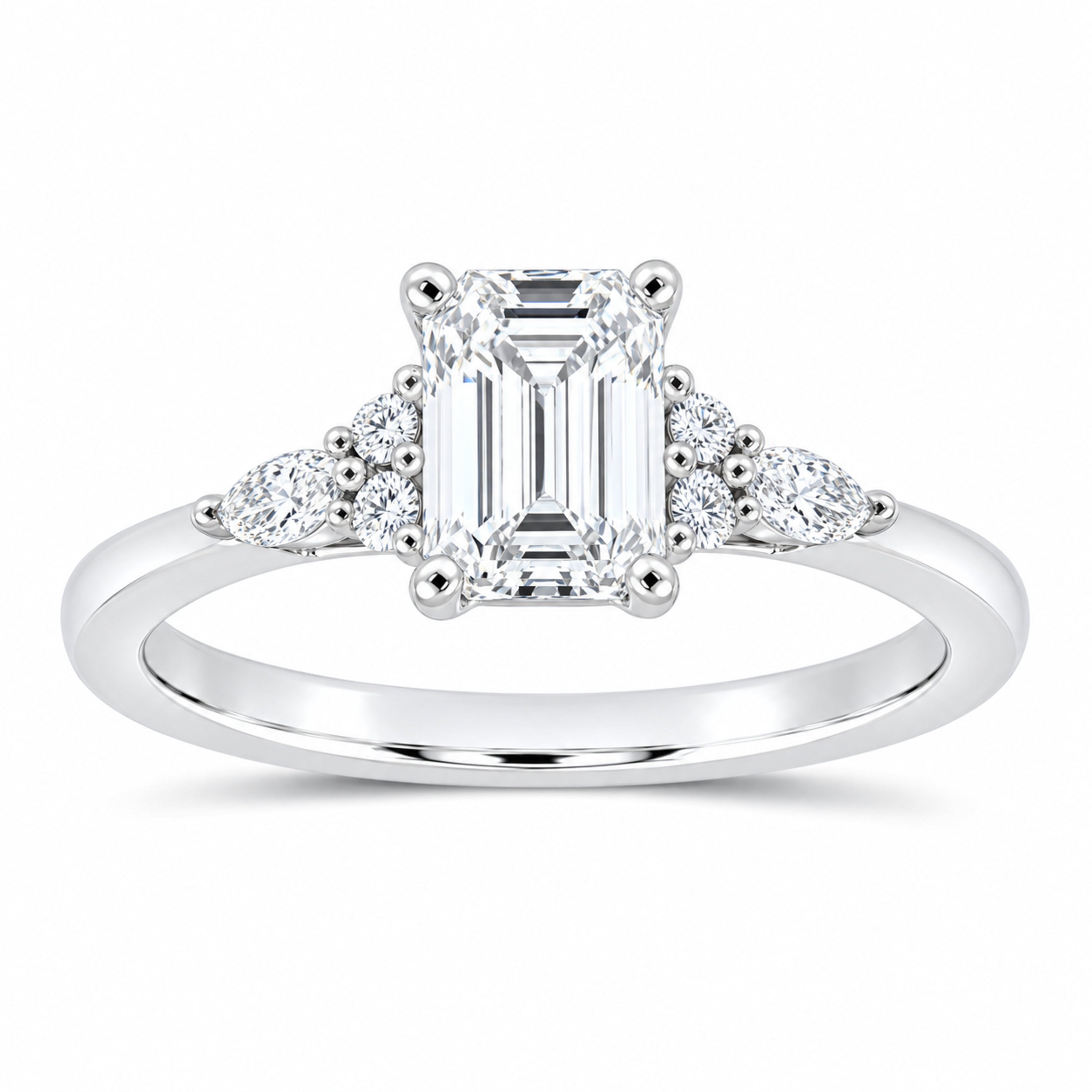 14K White Gold 1 1/5 CTW Lab-Grown Diamond Emerald Engagement Ring — SKU 12231