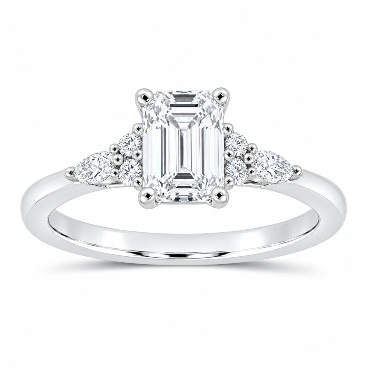 14K White Gold 1 1/5 CTW Lab-Grown Diamond Emerald Engagement Ring — SKU 12231
