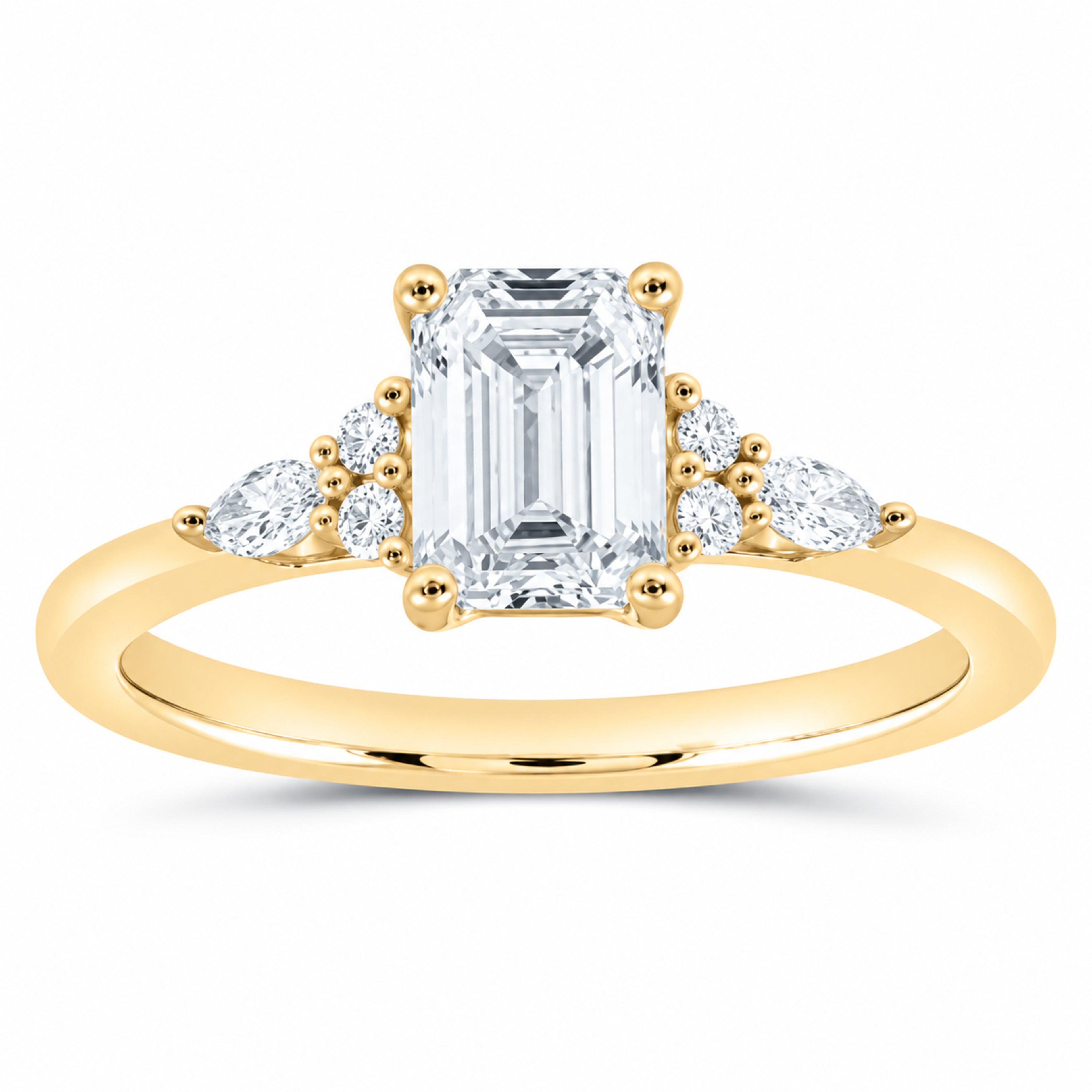 14K Yellow Gold 1 1/5 CTW Lab-Grown Diamond Emerald Engagement Ring — SKU 12232