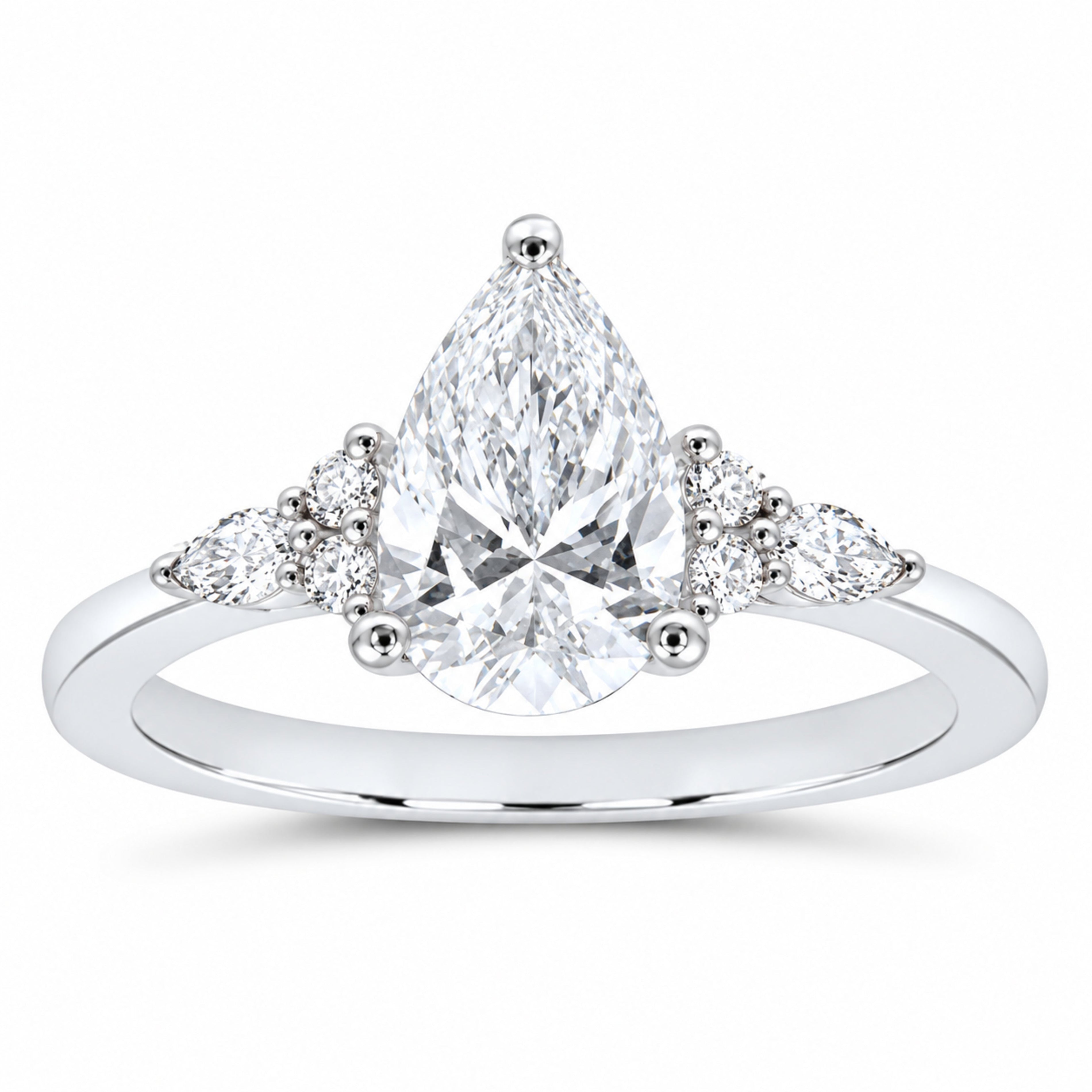 14K White Gold 1 CTW Lab-Grown Diamond Pear Engagement Ring — SKU 12237