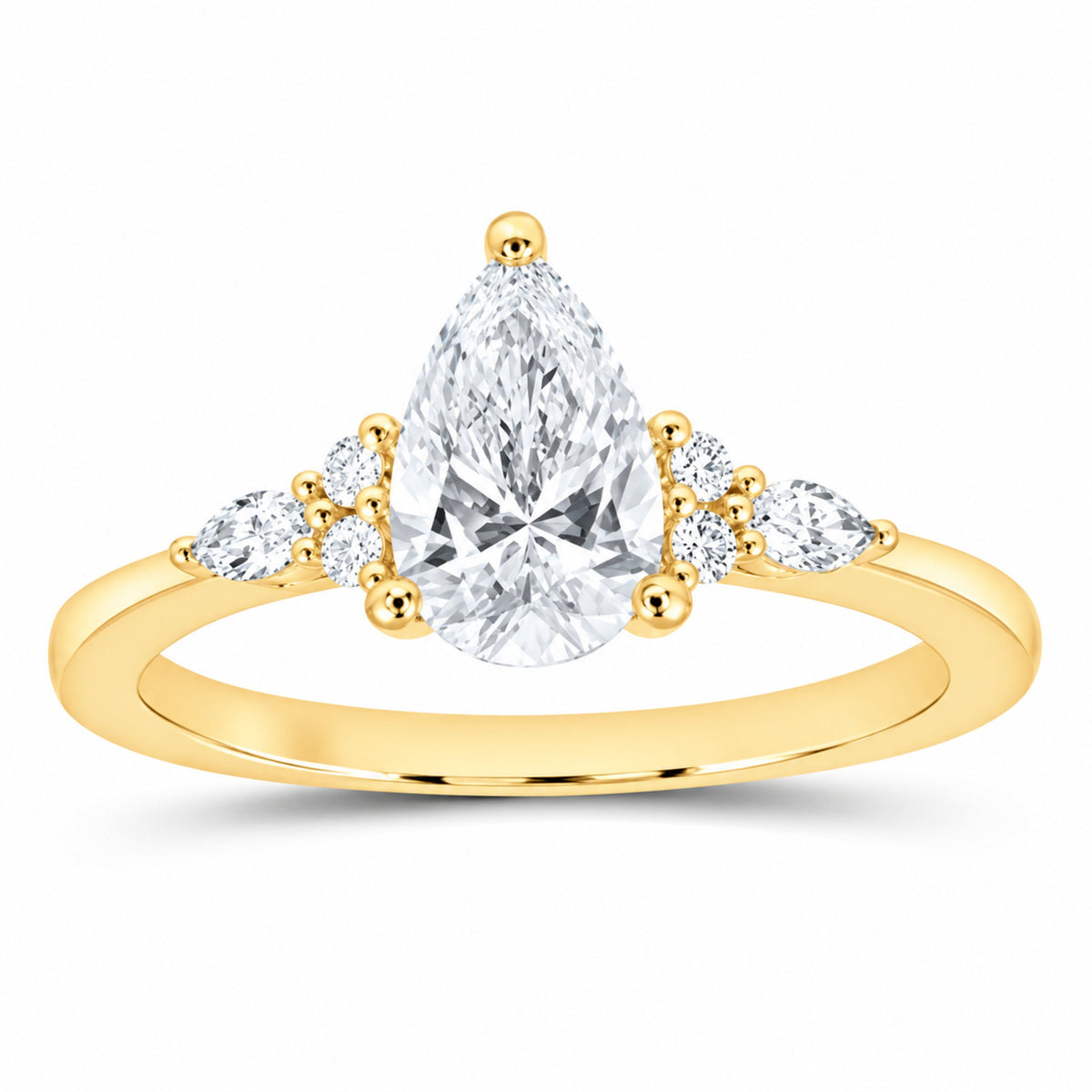 14K Yellow Gold 1 CTW Lab-Grown Diamond Pear Engagement Ring — SKU 12238
