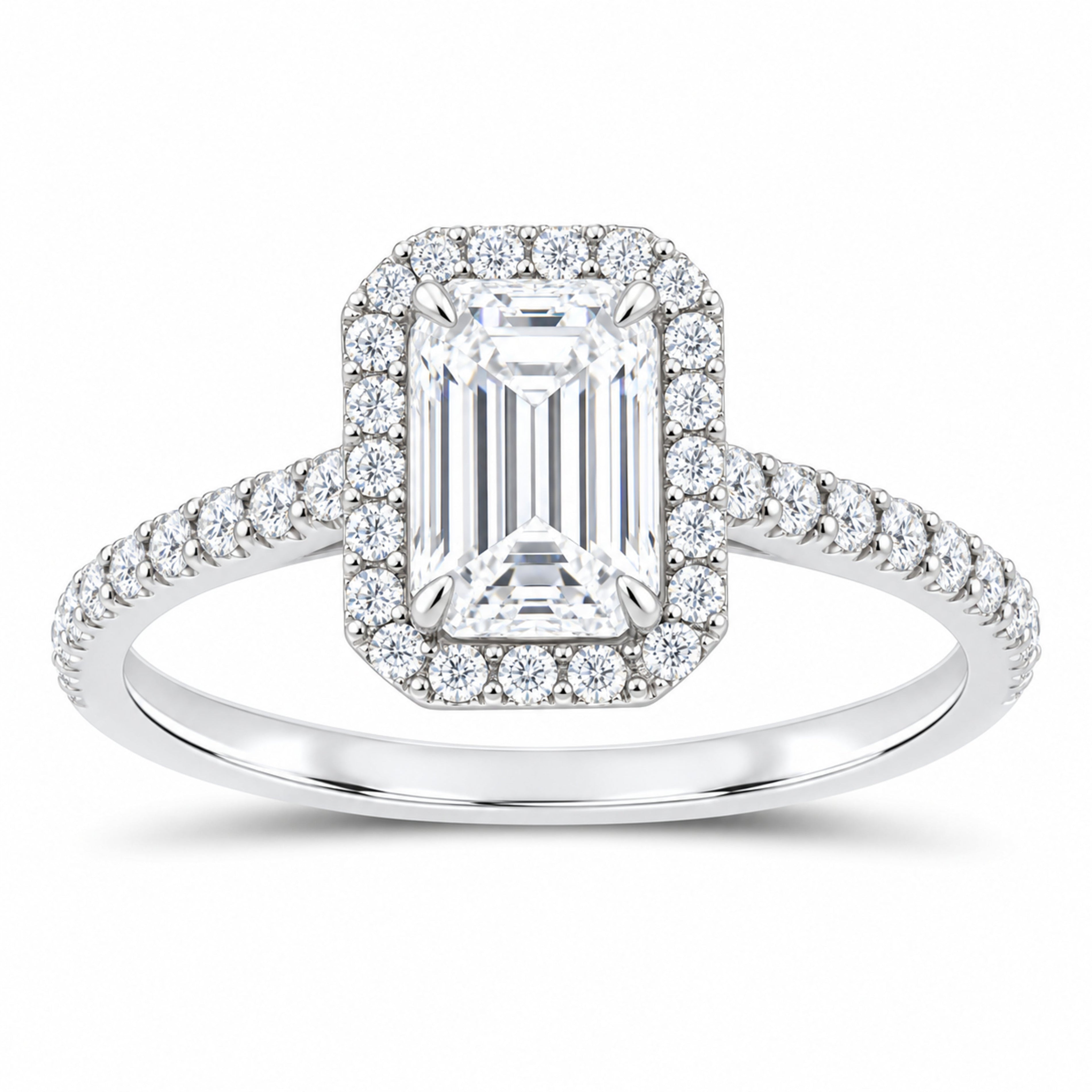 14K White Gold 1 1/3 CTW Lab-Grown Diamond Emerald Engagement Ring — SKU 12266