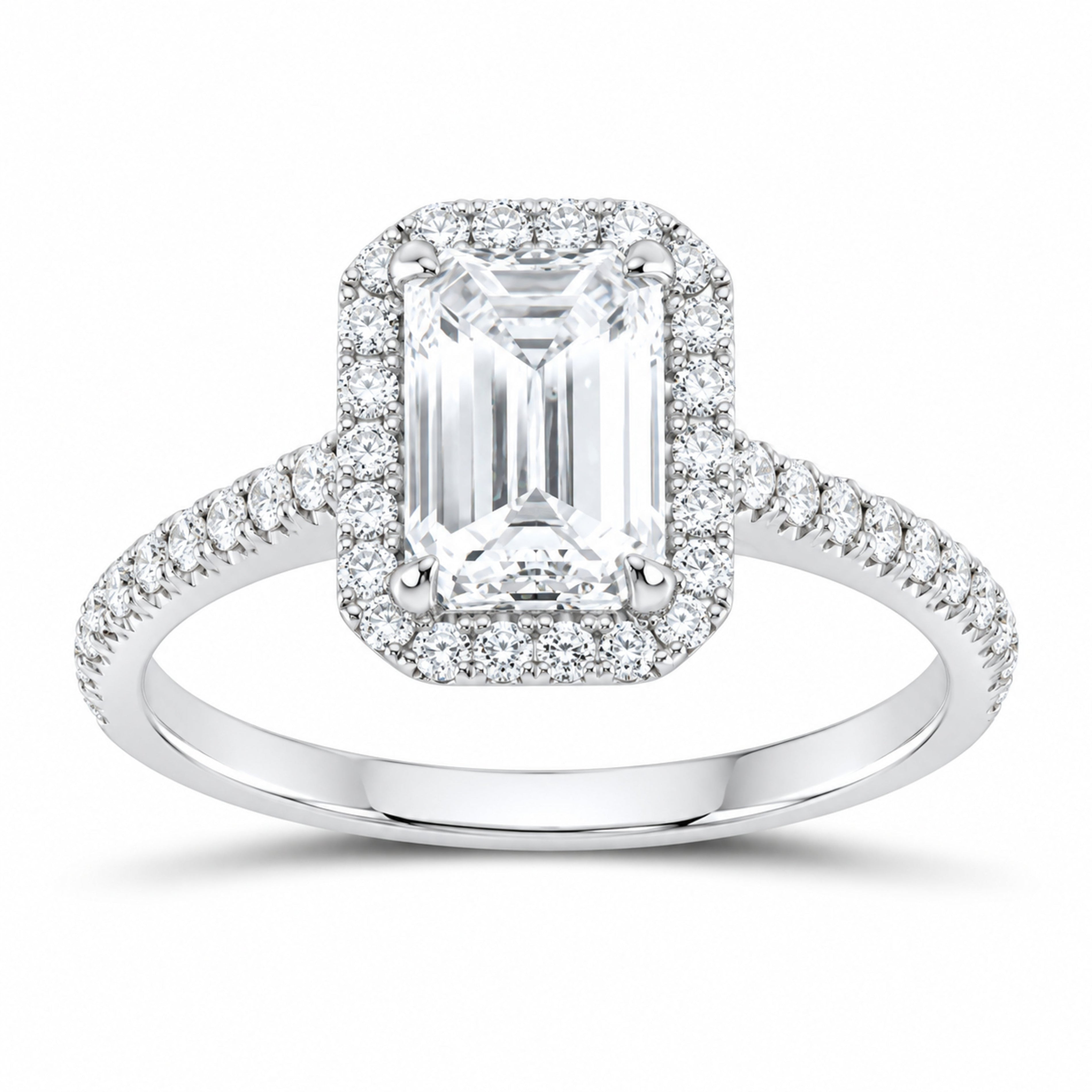 14K White Gold 1 7/8 CTW Lab-Grown Diamond Emerald Engagement Ring — SKU 12270