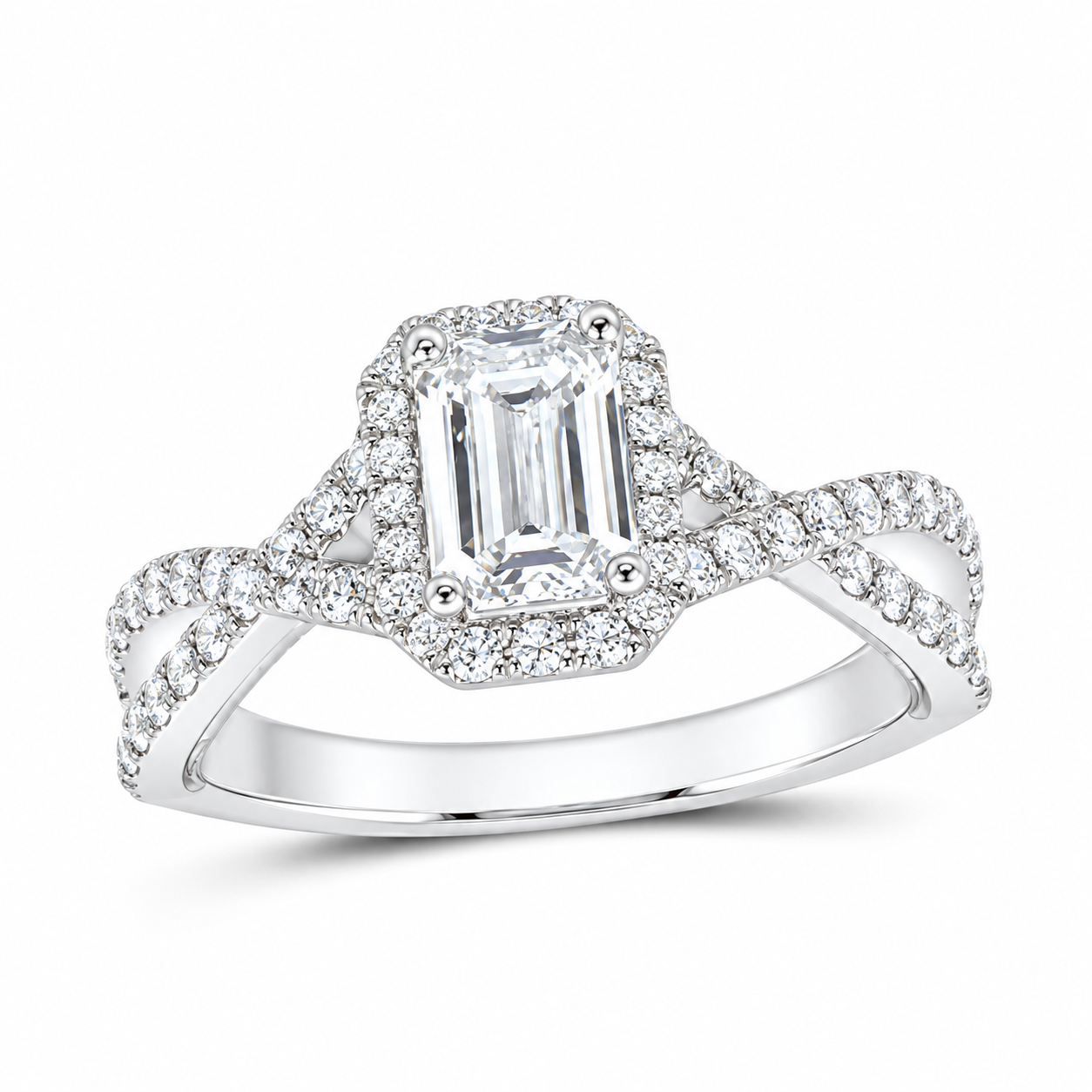 14K White Gold 1 5/8 CTW Lab-Grown Diamond Emerald Engagement Ring, photo 1