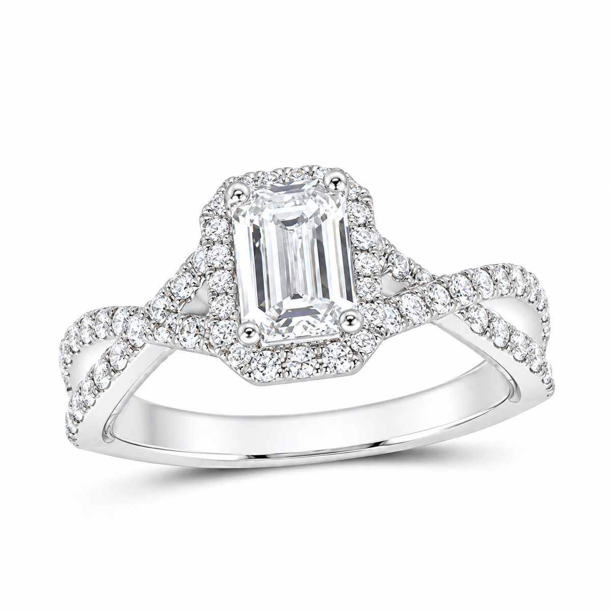 14K White Gold 1 5/8 CTW Lab-Grown Diamond Emerald Engagement Ring, photo 1
