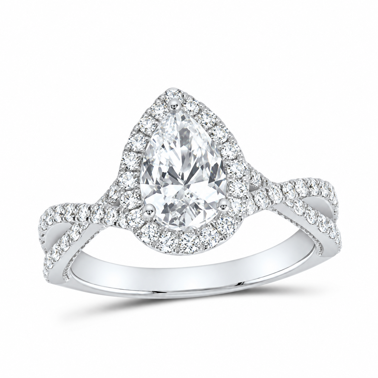 14K White Gold 1 5/8 CTW Lab-Grown Diamond Pear Single Halo Engagement Ring, photo 1