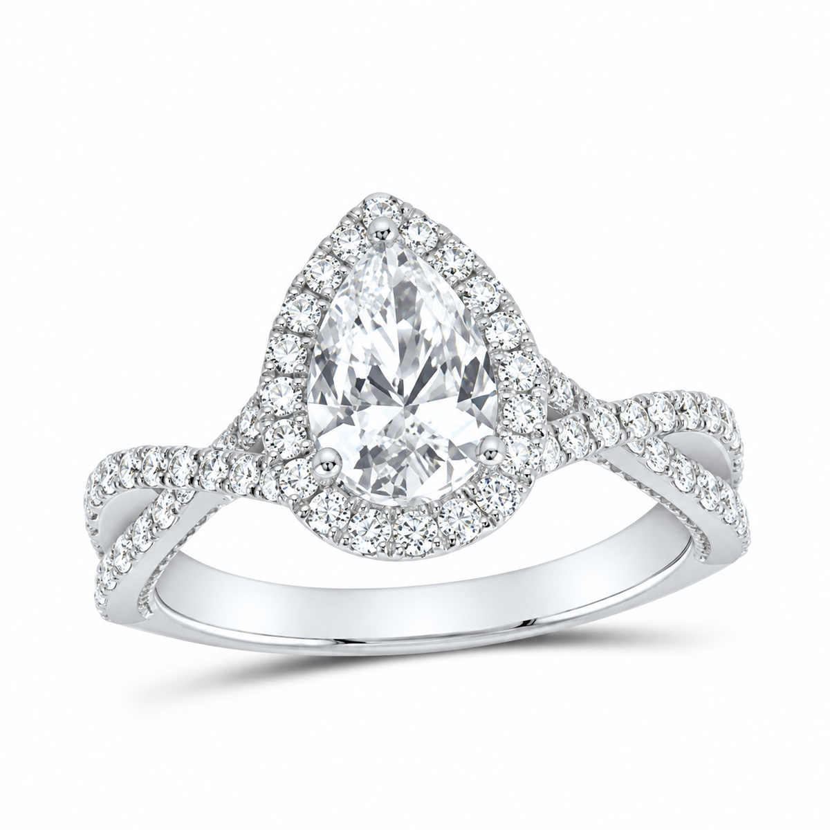 14K White Gold 1 5/8 CTW Lab-Grown Diamond Pear Single Halo Engagement Ring, photo 1
