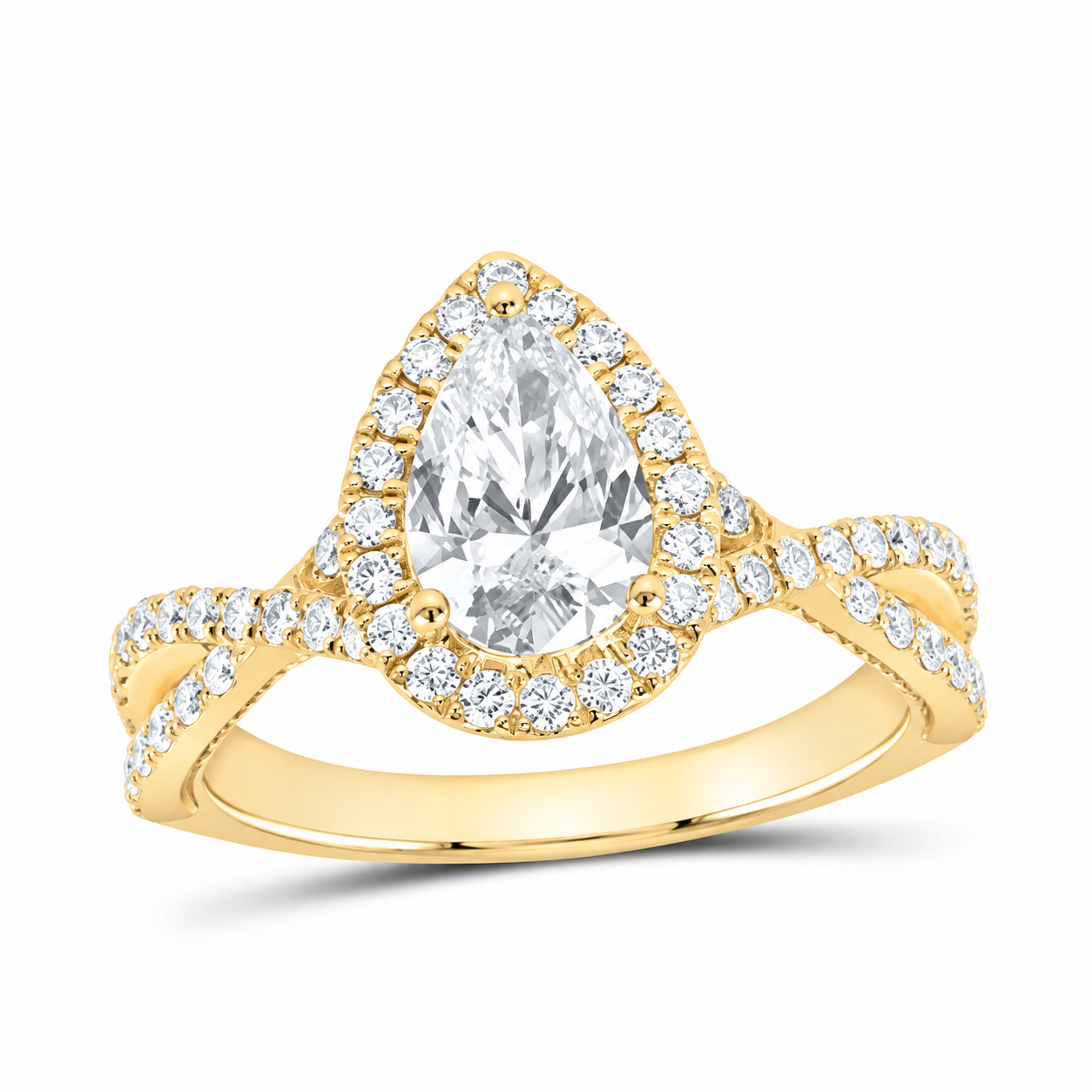 14K Yellow Gold 1 5/8 CTW Lab-Grown Diamond Pear Single Halo Engagement Ring, photo 1