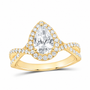 14K Yellow Gold 1 5/8 CTW Lab-Grown Diamond Pear Single Halo Engagement Ring, photo 1