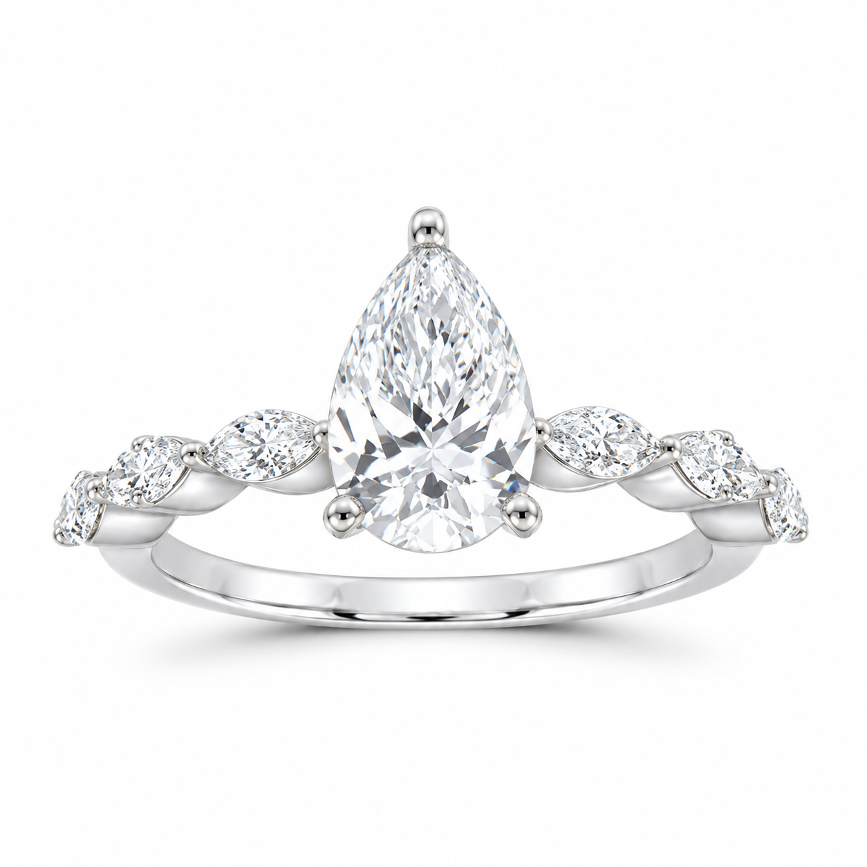 14K White Gold 2 CTW Lab-Grown Diamond Pear Engagement Ring, photo 1