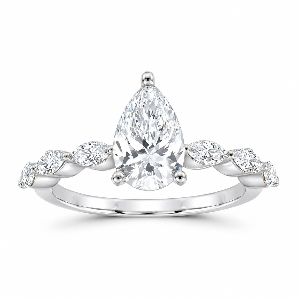14K White Gold 2 CTW Lab-Grown Diamond Pear Engagement Ring, photo 1