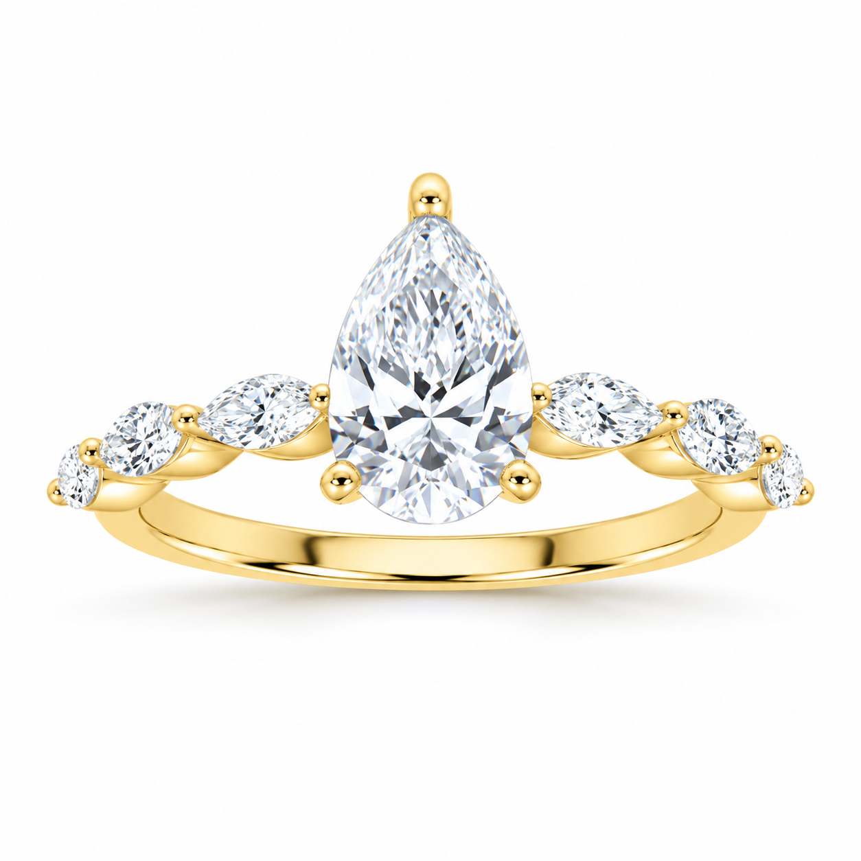 14K Yellow Gold 2 CTW Lab-Grown Diamond Pear Engagement Ring, photo 1